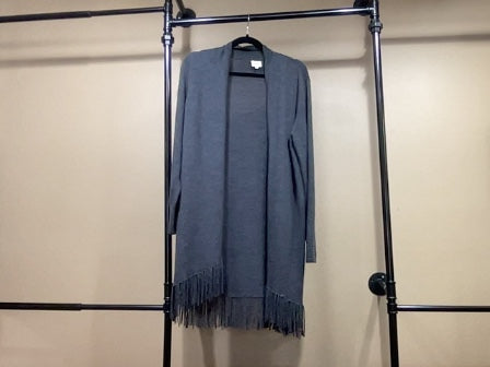 Gray Fringed Boo Gemes 100% Merino Wool Cardigan, L