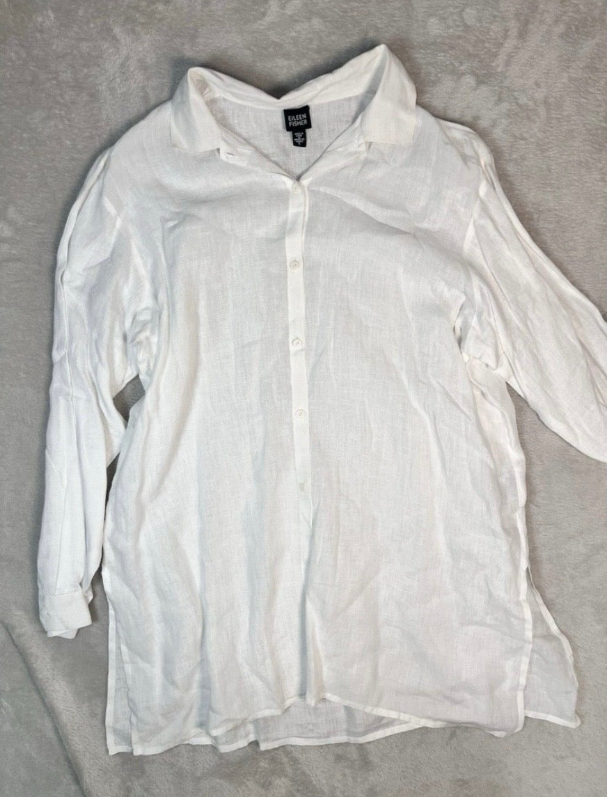 White Eileen Fisher long sleeve shirt, L