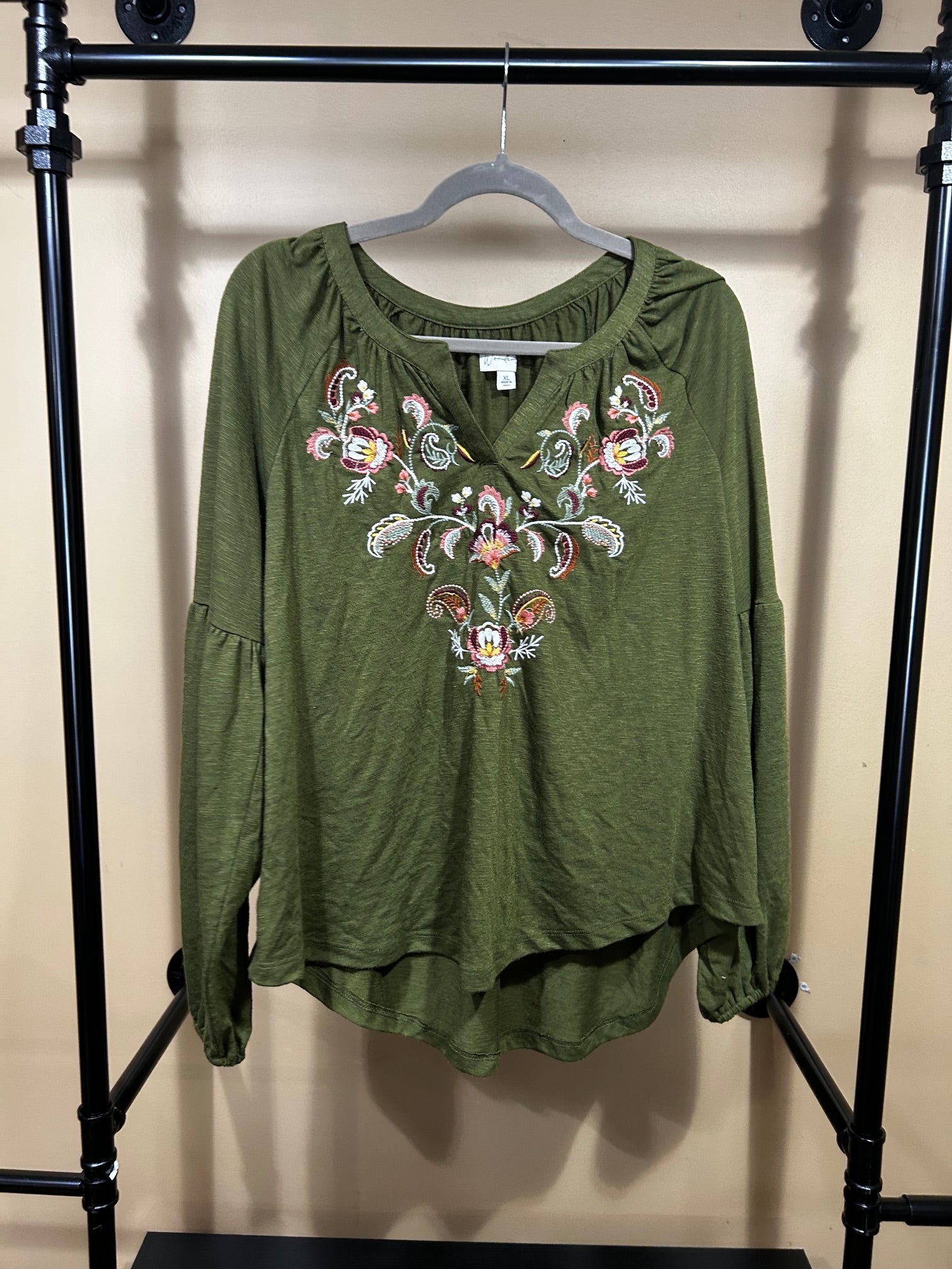 Green Wonderly  Embroidered Top, XL