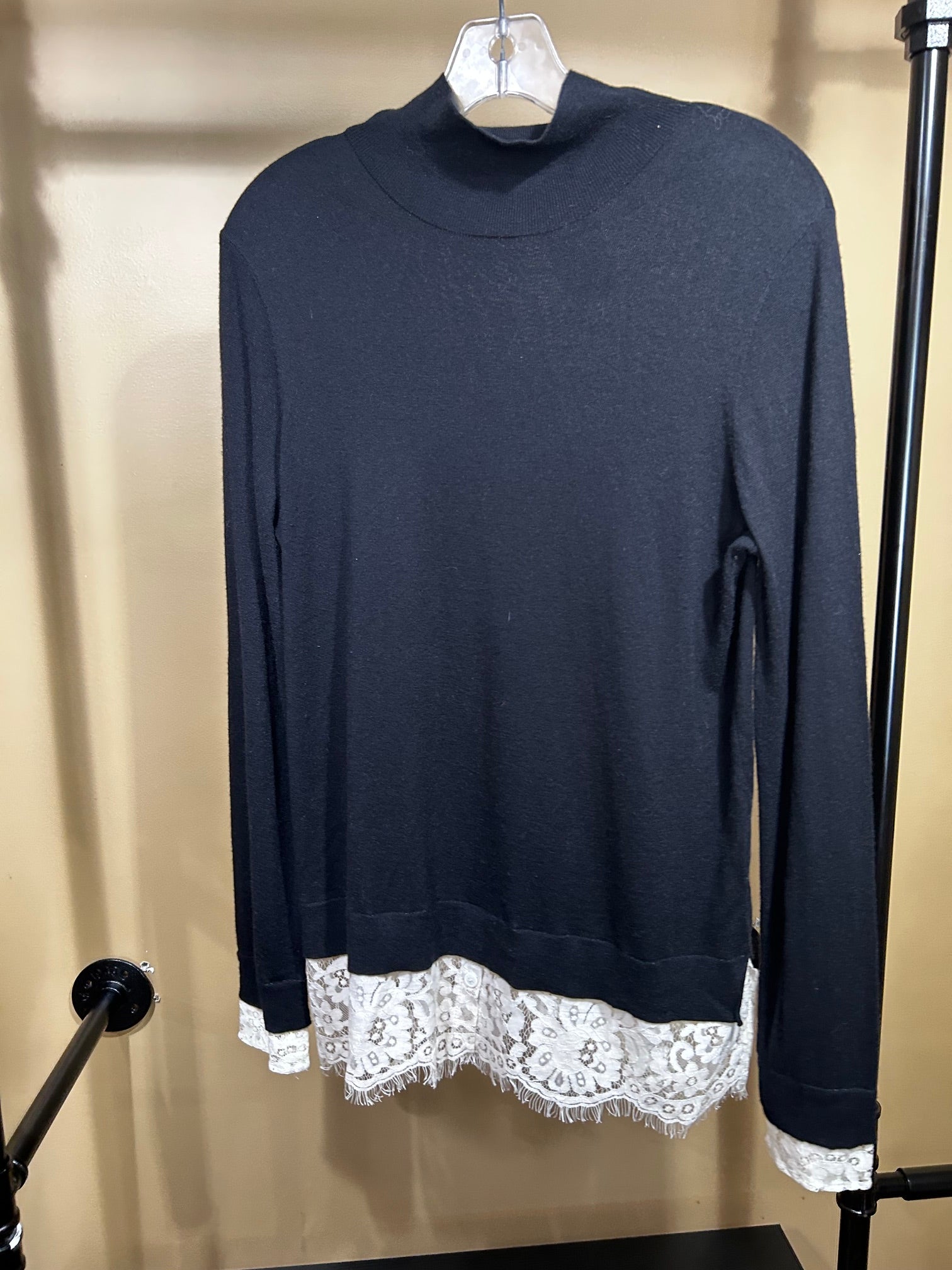 Black Joie Top with Lace Detail, S