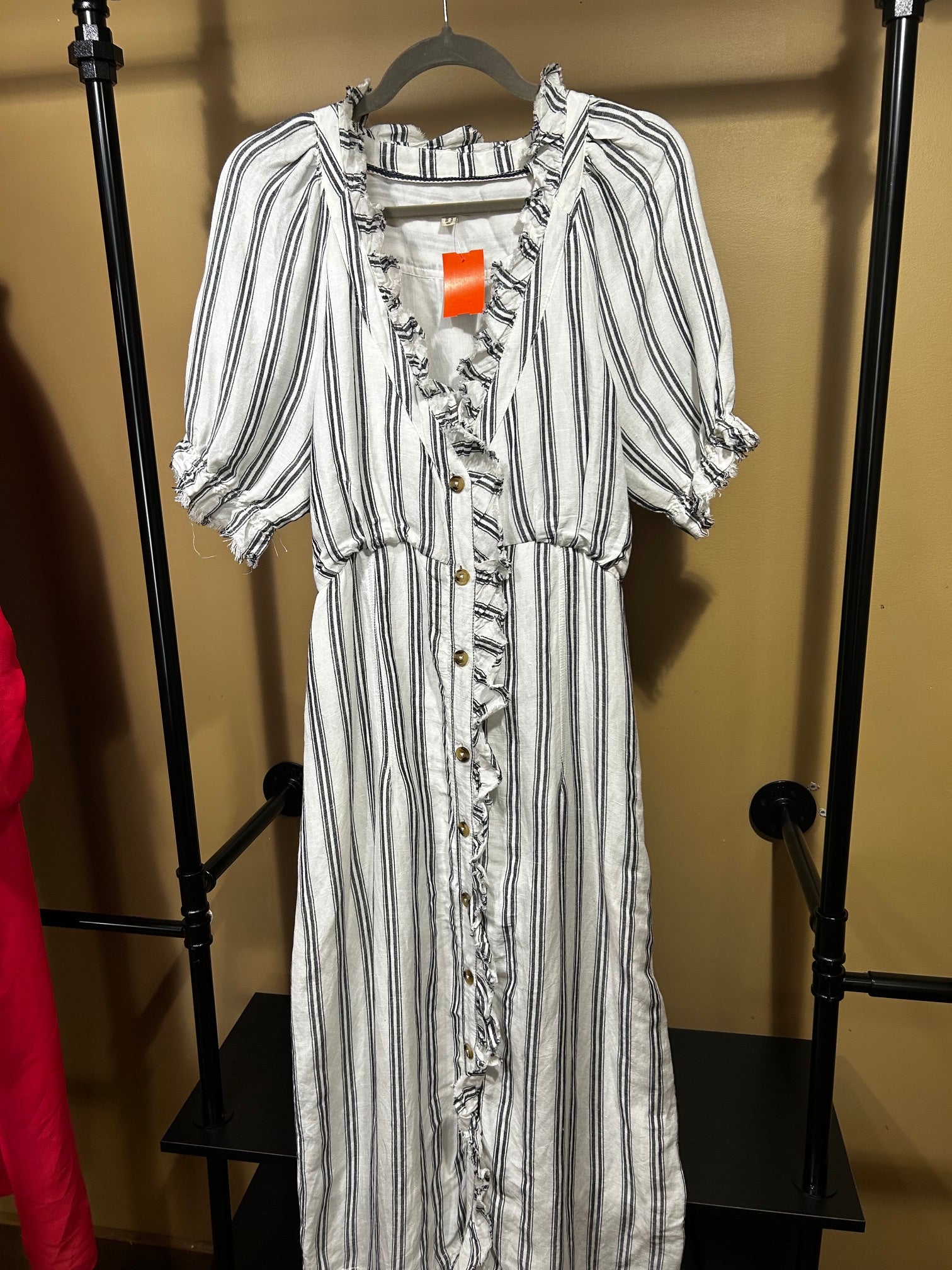 White and Blue Striped Pilcro Pilcro Ruffle-Collar Dress, 14