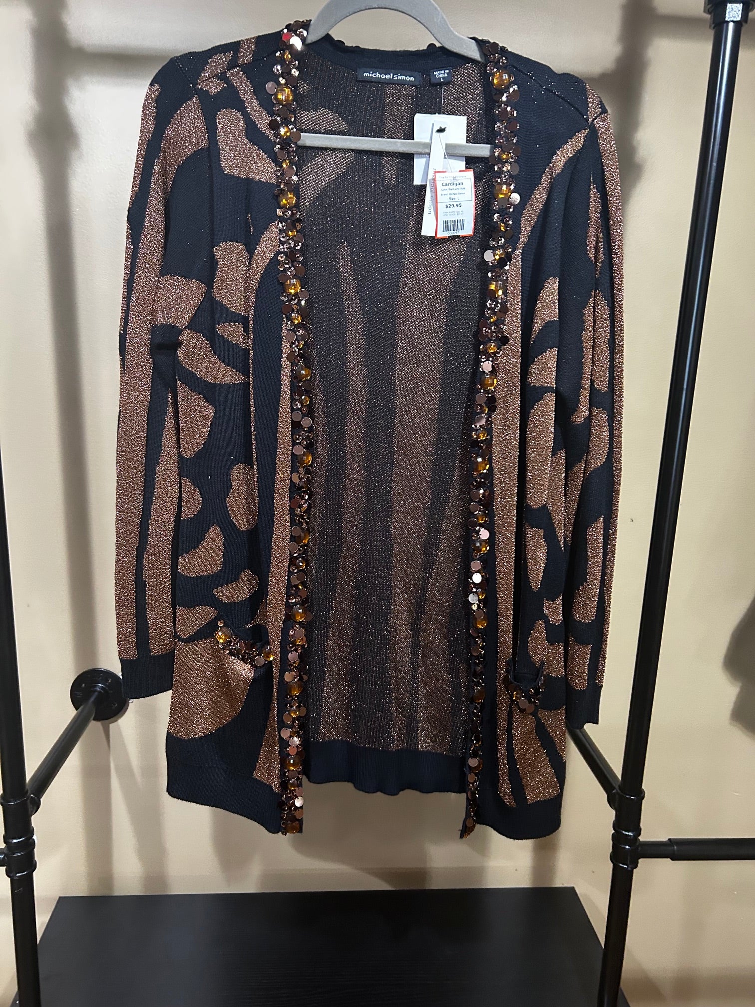 Black and Gold Michael Simon Cardigan, L