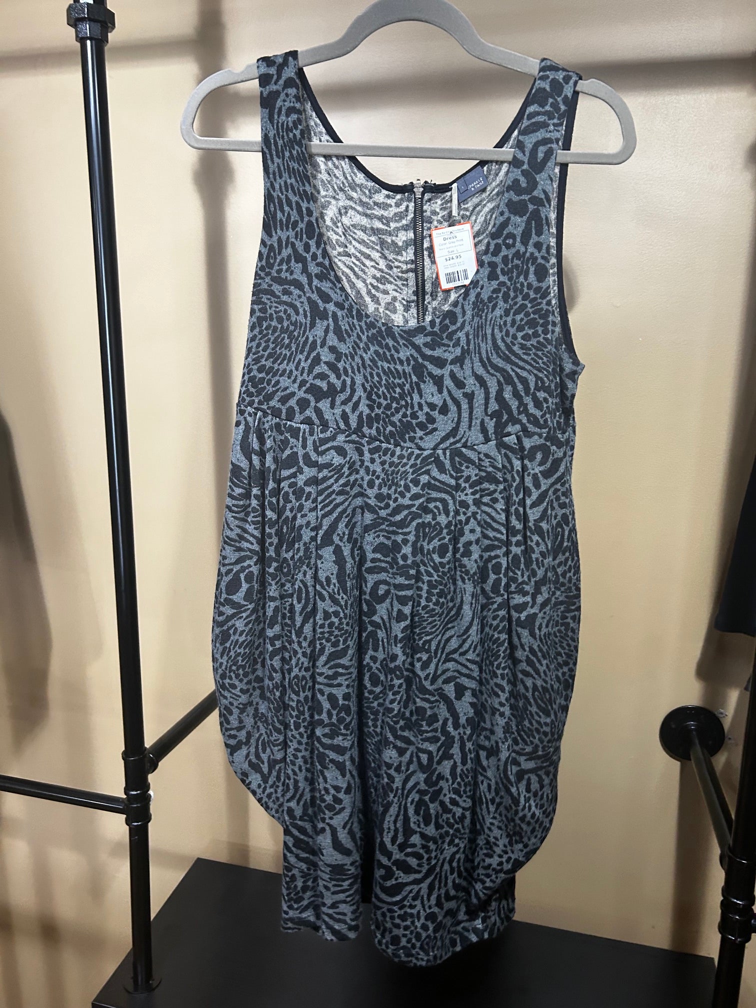 Gray Print Sparkle and Fade Dress, L