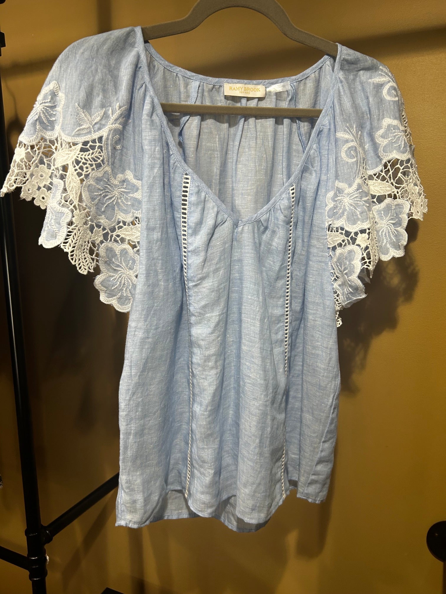 Sky Blue Ramy Brook Linen Top, XS