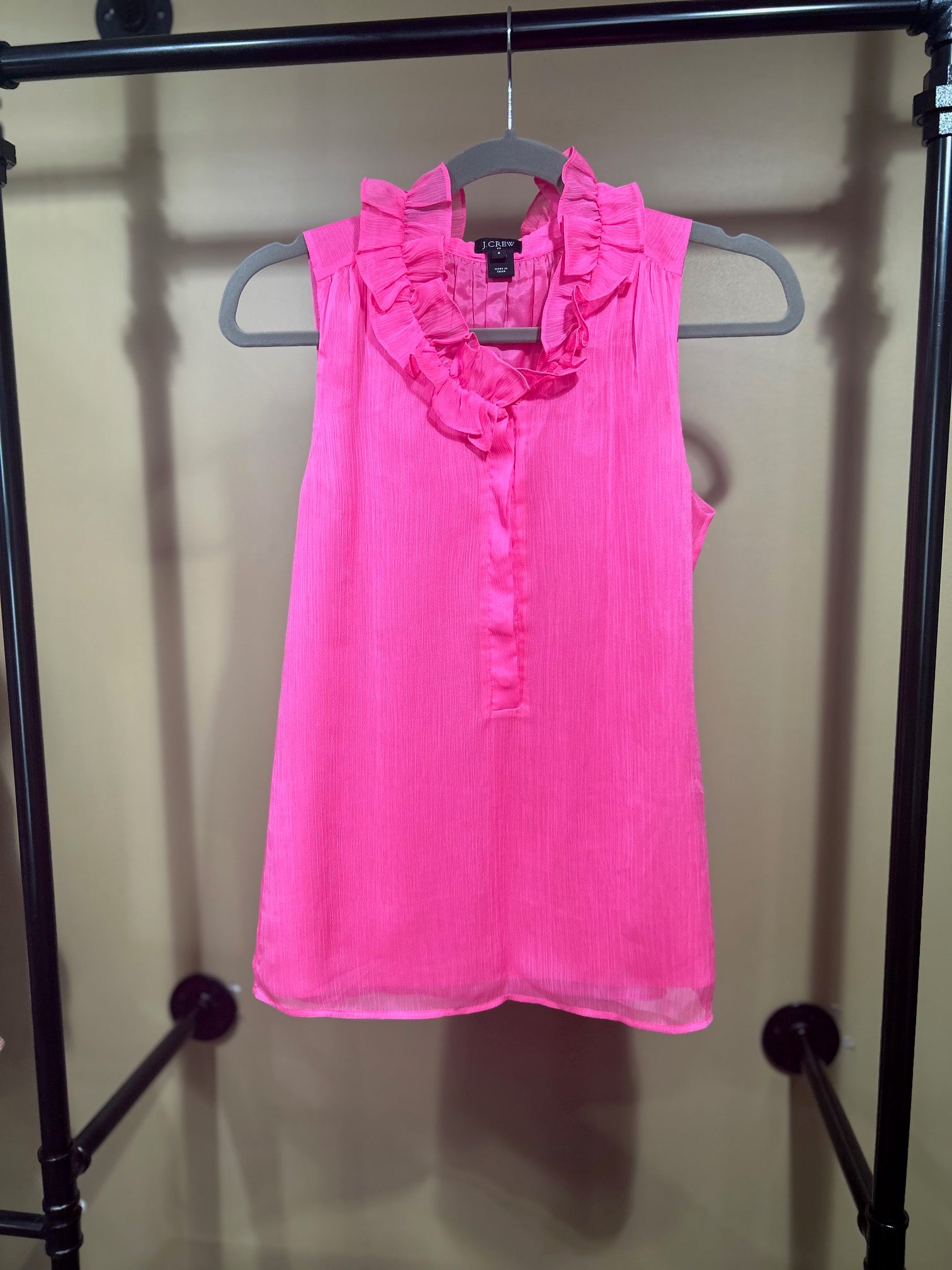 Hot Pink J. Crew Flutter Neck Tank, 0