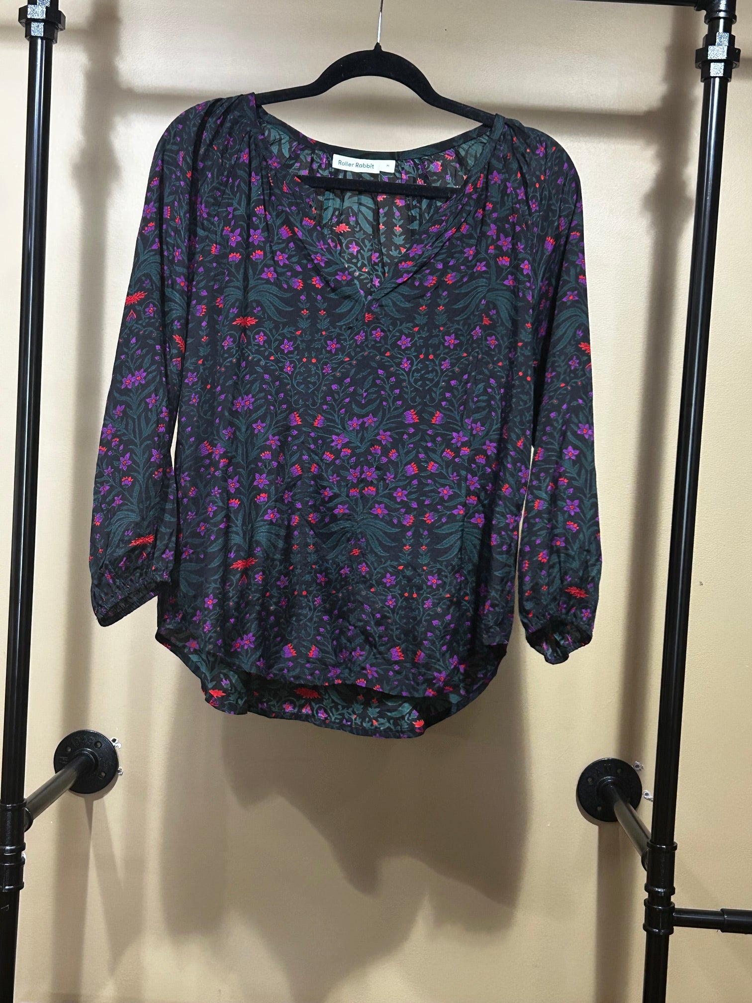 Black  Roller Rabbit Floral Print Top, M