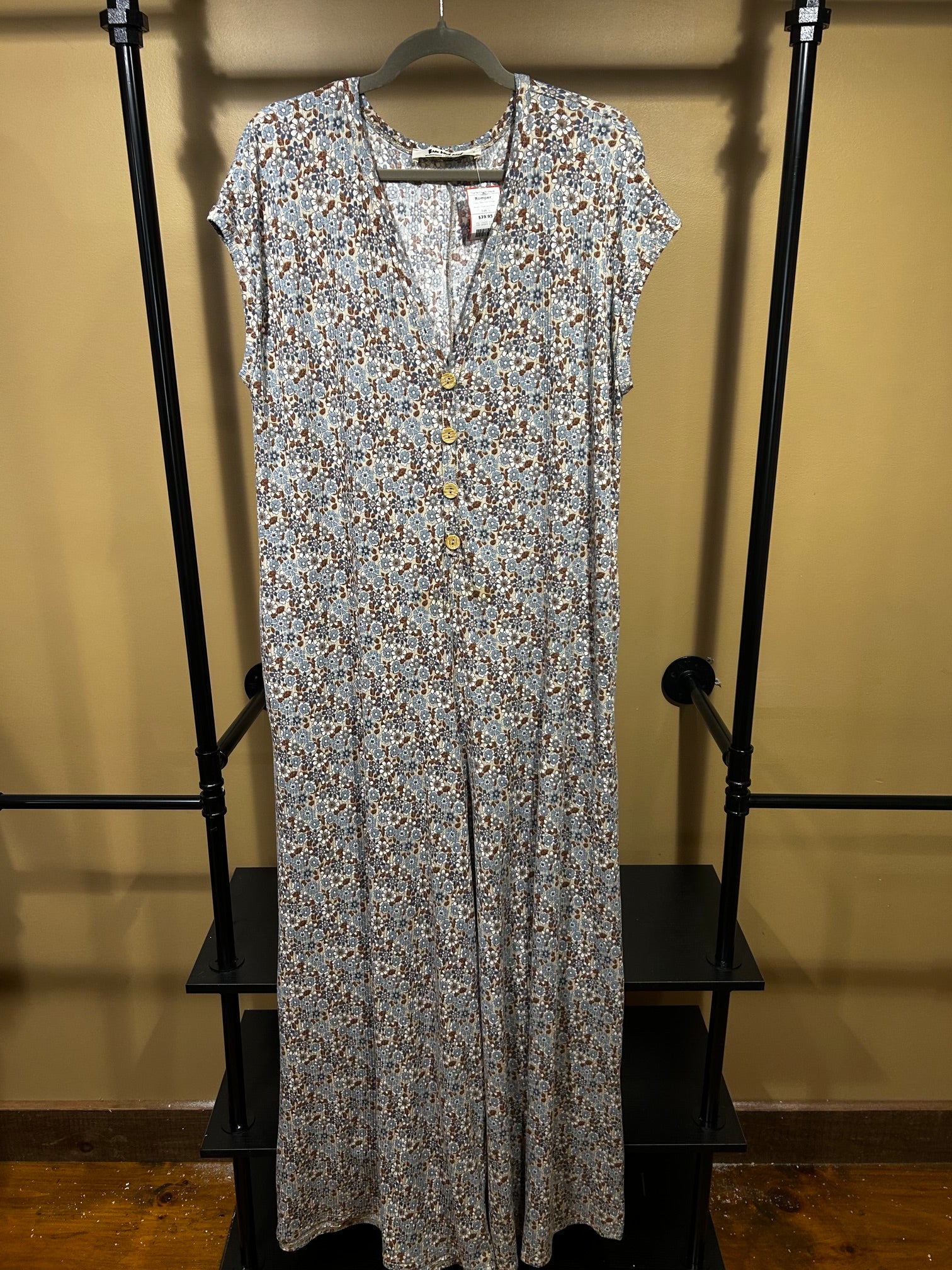 Blue and Brown Three Bird Nest Romper, L