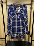 Blue Plaid Lush Button Down Top, L