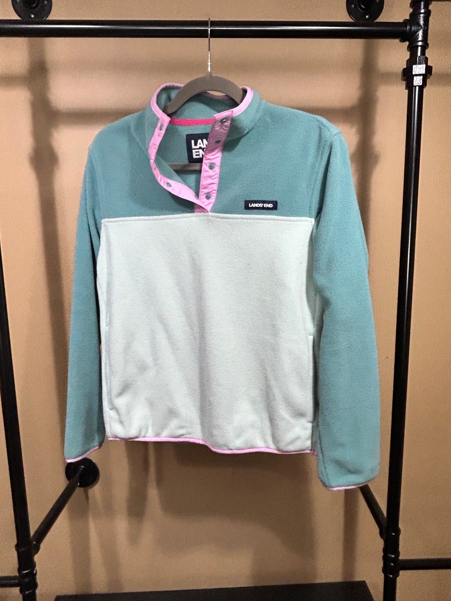 Teal Lands End Fleece Pullover, S