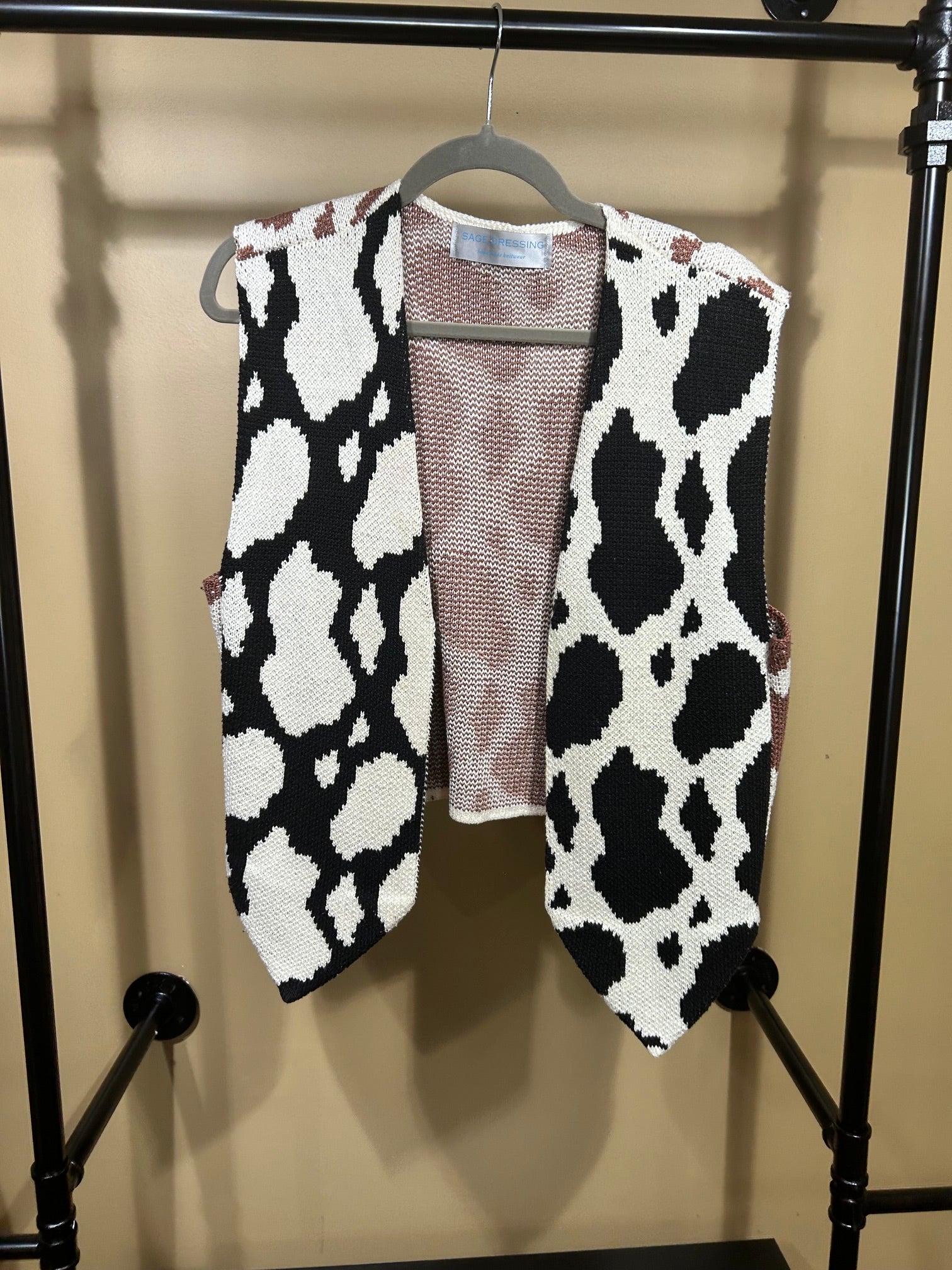 Cow Print Sage Dressing Cotton Vest, M