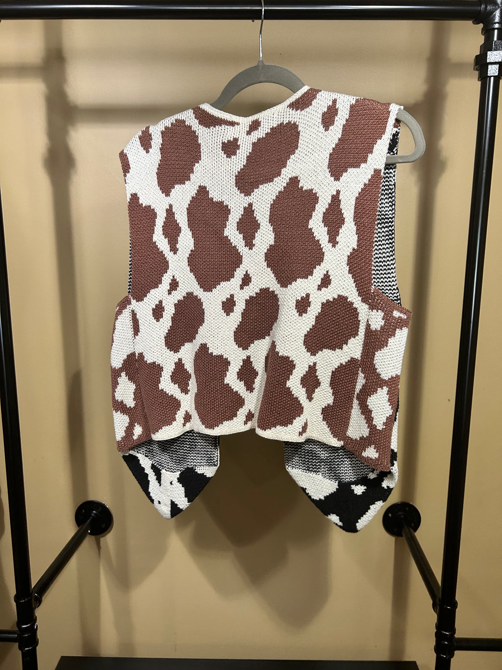 Cow Print Sage Dressing Cotton Vest, M