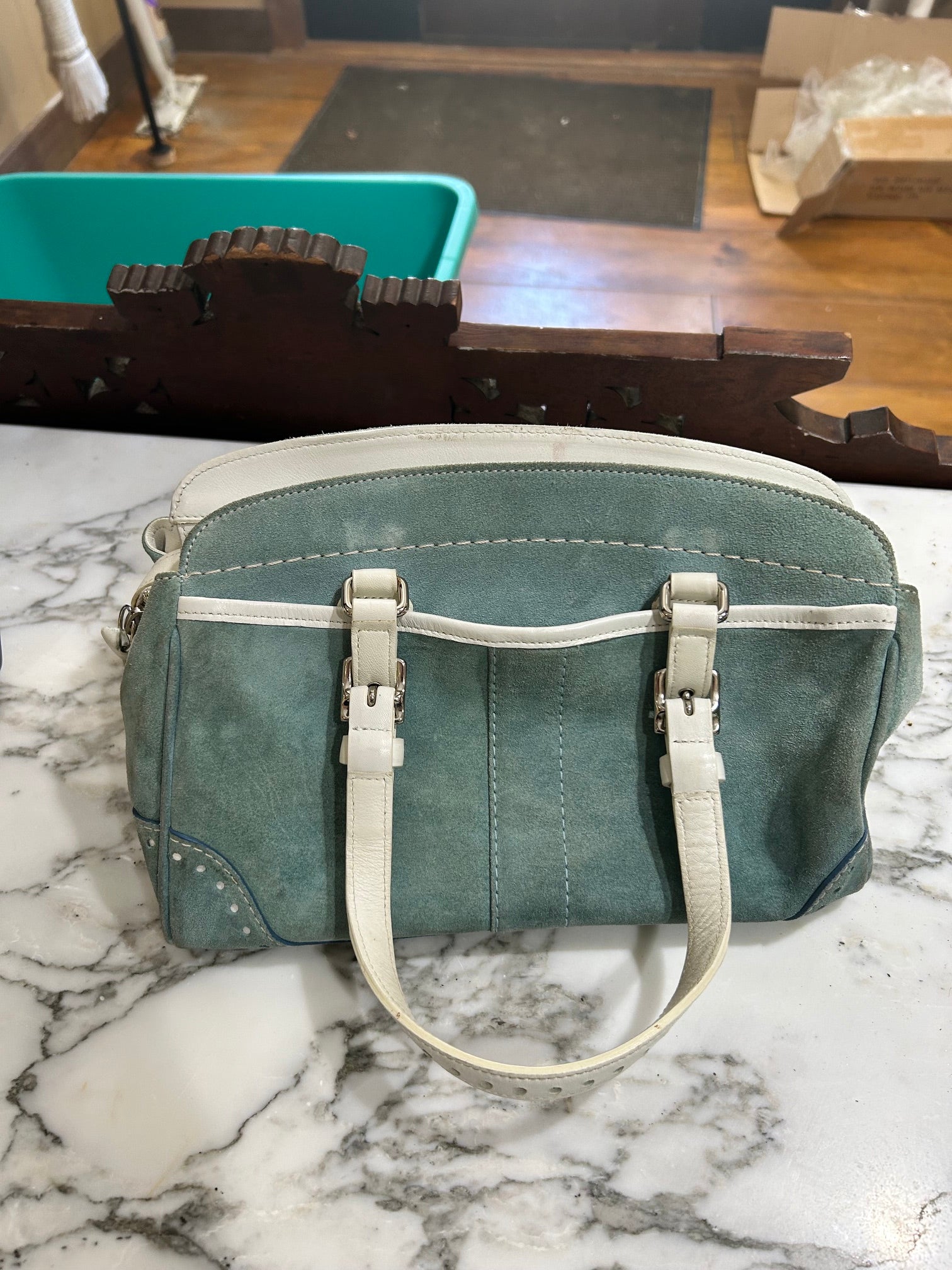 Baby Blue Coach Suede Hampton Satchel