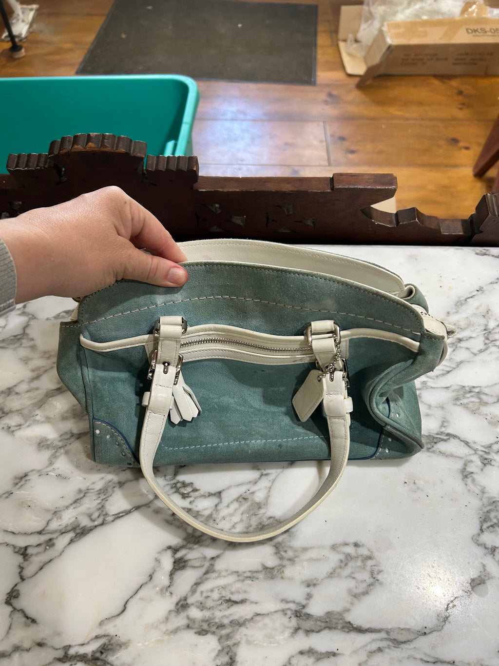 Baby Blue Coach Suede Hampton Satchel