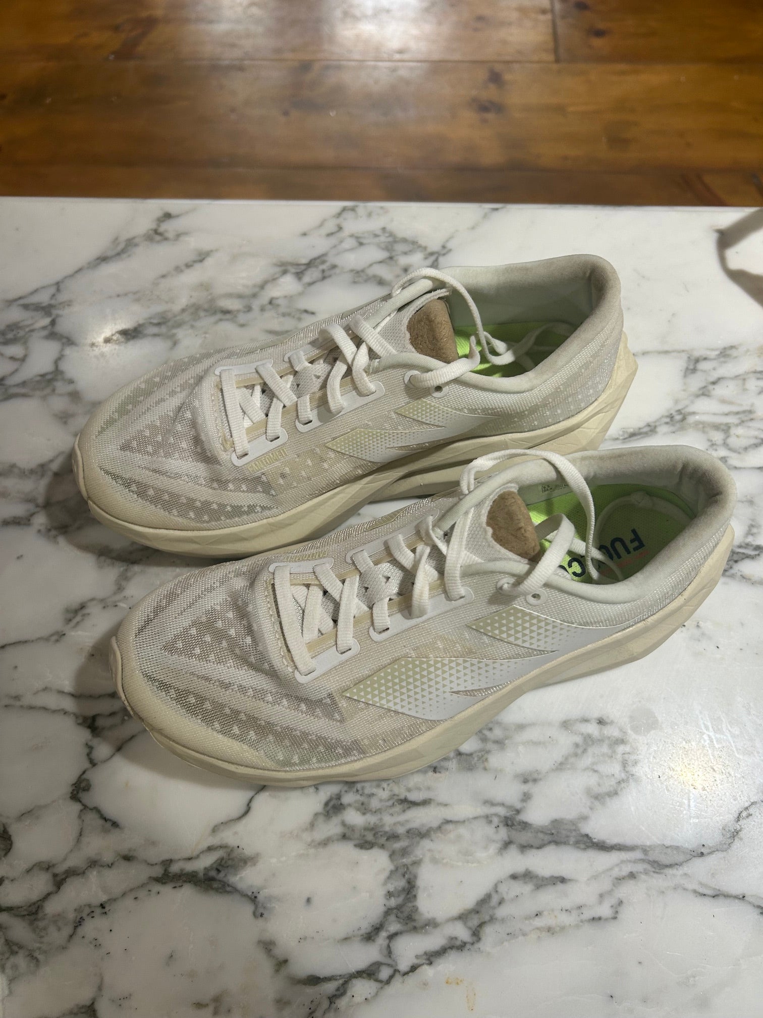 Cream New Balance Running Shoes $185, 9.5