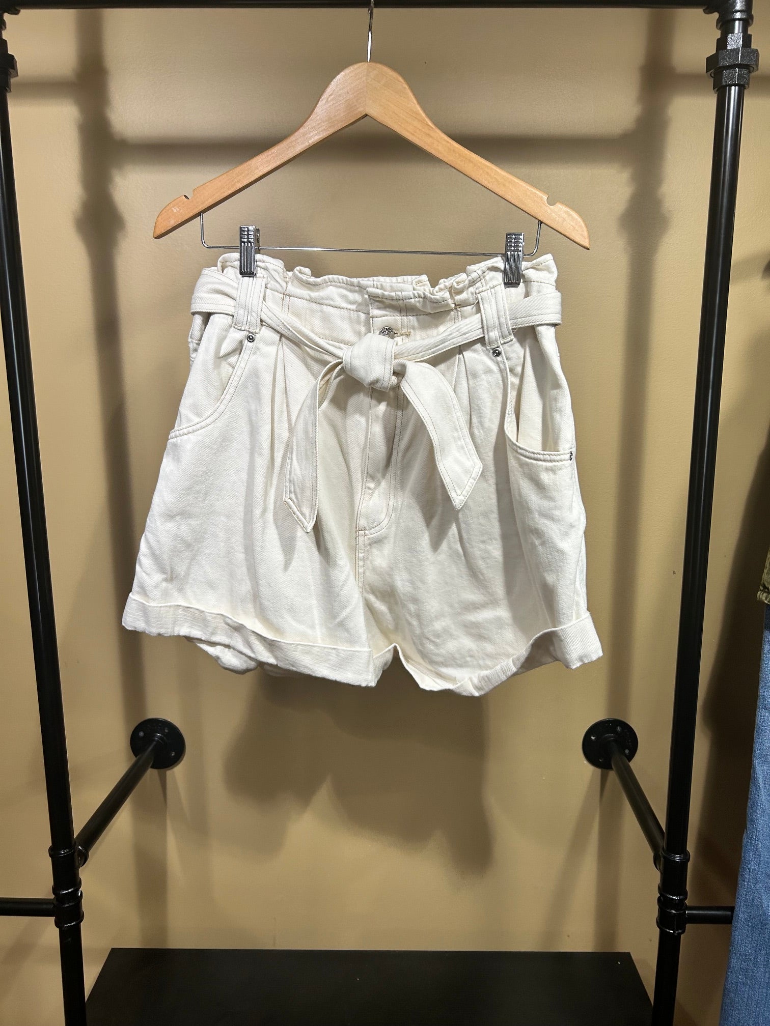 Cream Free People Nova Denim Paperbag Shorts, L