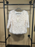 Cream Greige NWT Shaggy Sequin Top, L