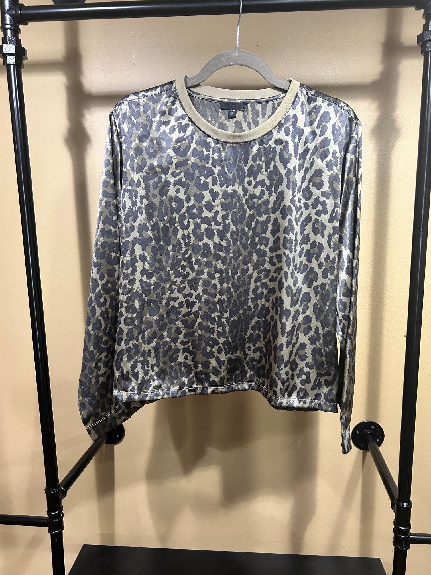 Gray Leopard Print ATM 100% Silk Top, M