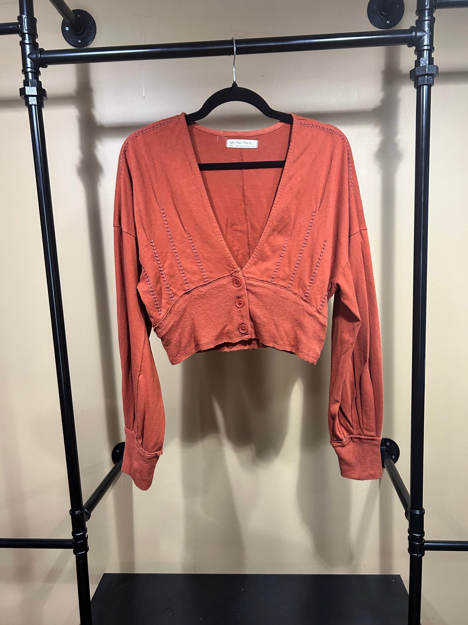 Rust Free People V-Neck Cotton Top, S
