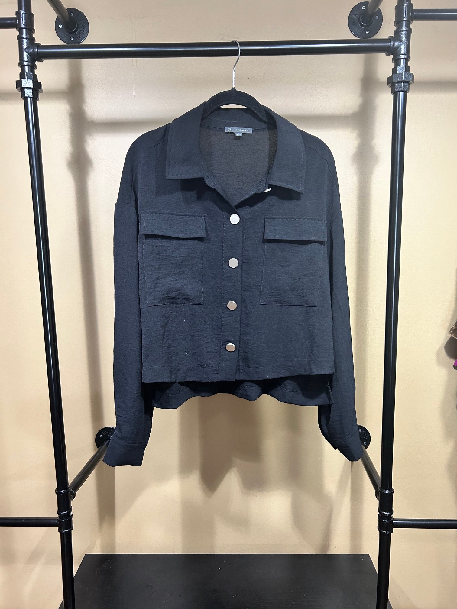 Black Adrianna Papell Cropped Shirt Jacket, M