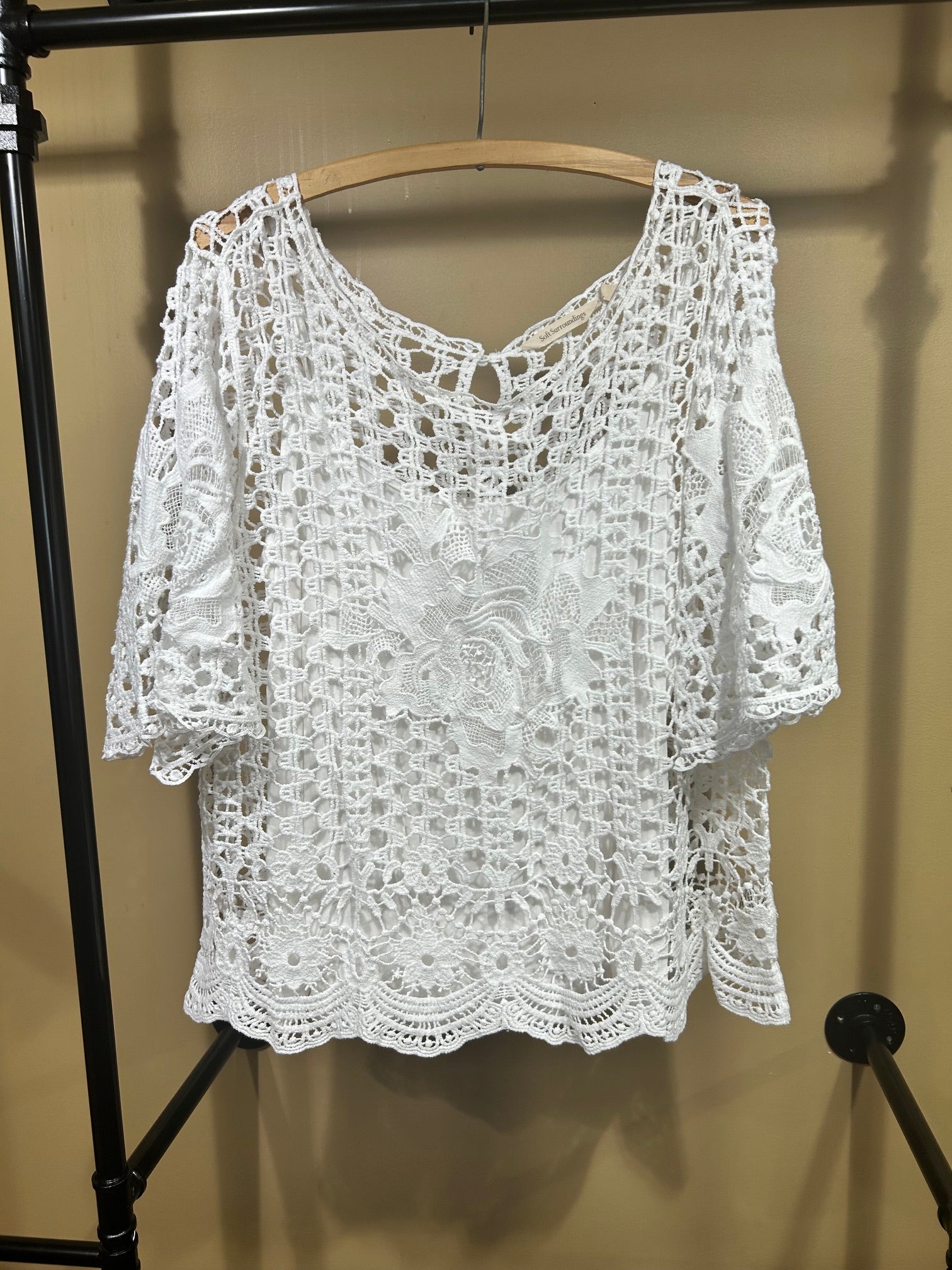 White Soft Surroundings Boho Crochet Top, XL