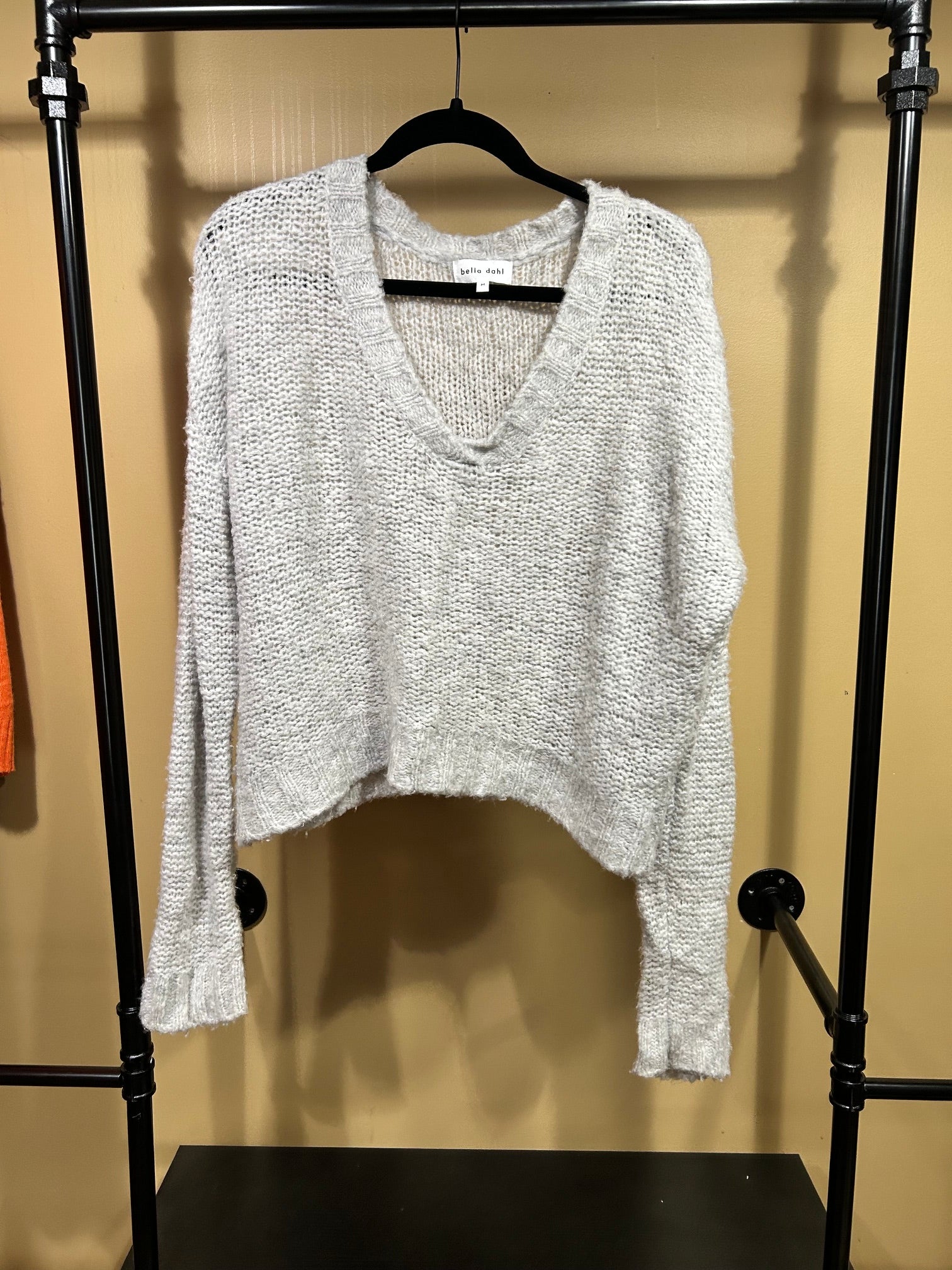 Gray Bella Dahl Merino Wool Cropped Sweater, M