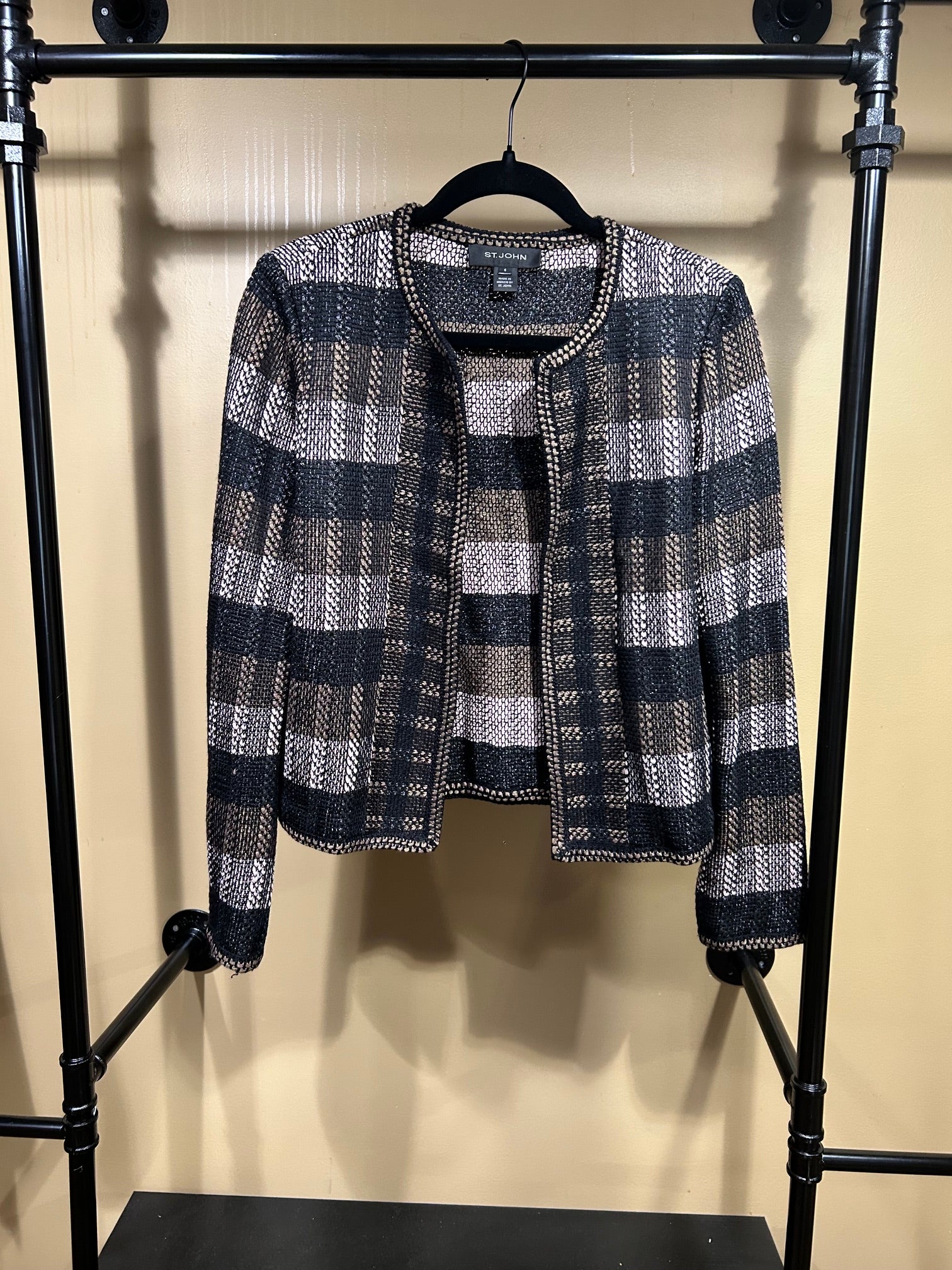 Black and Tan St. John Rayon/Wool/Poly Blazer, 6