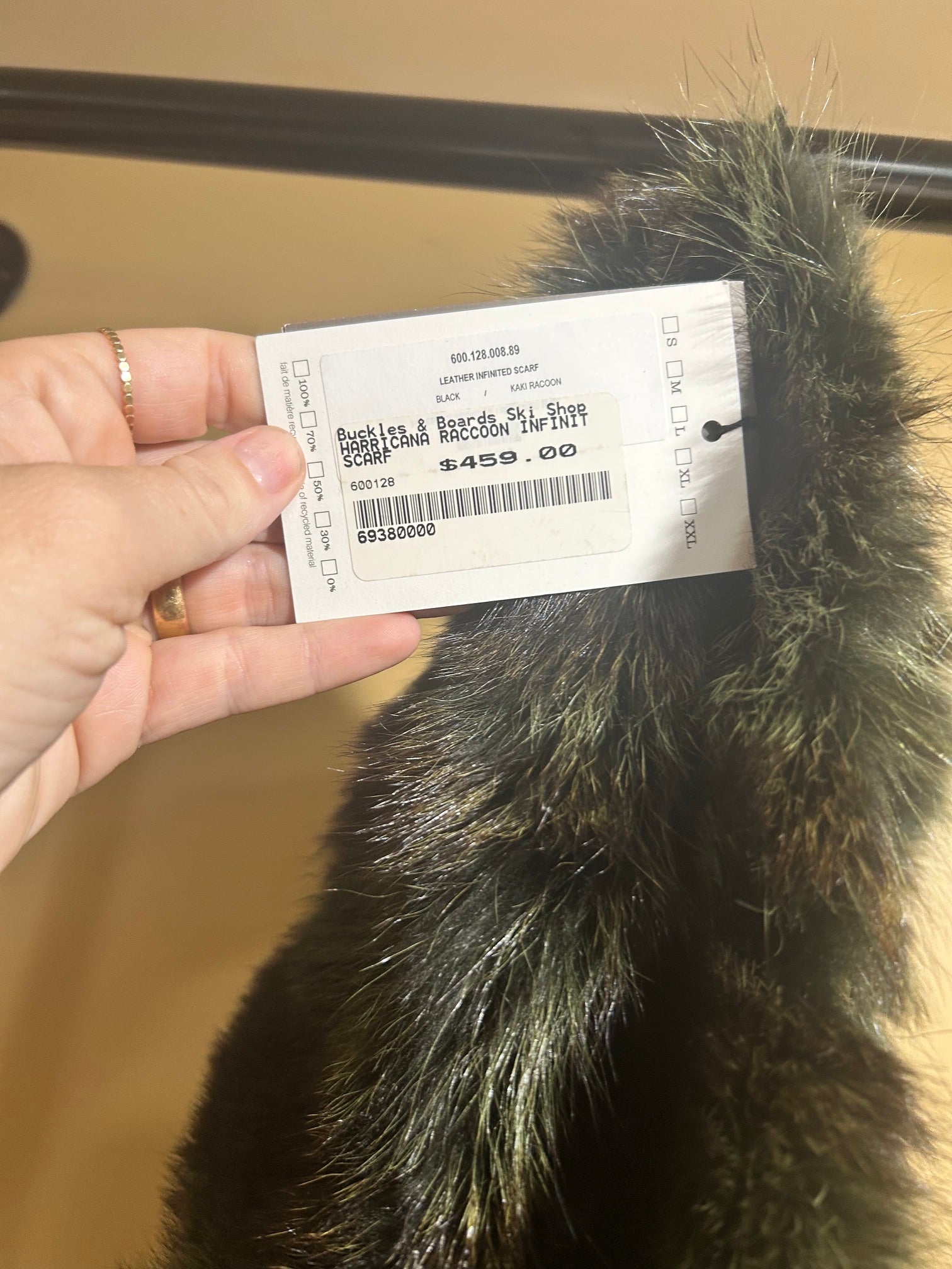 Green and Black Harricana $ 459 NWT Raccoon Infinity Scarf, OS
