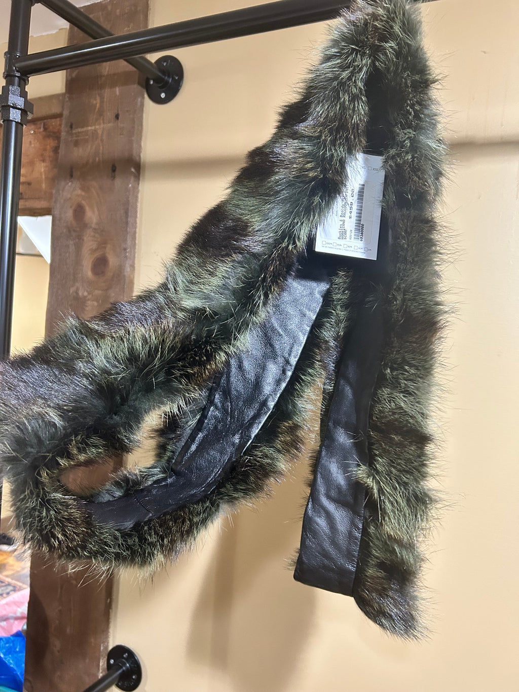 Green and Black Harricana $ 459 NWT Raccoon Infinity Scarf, OS