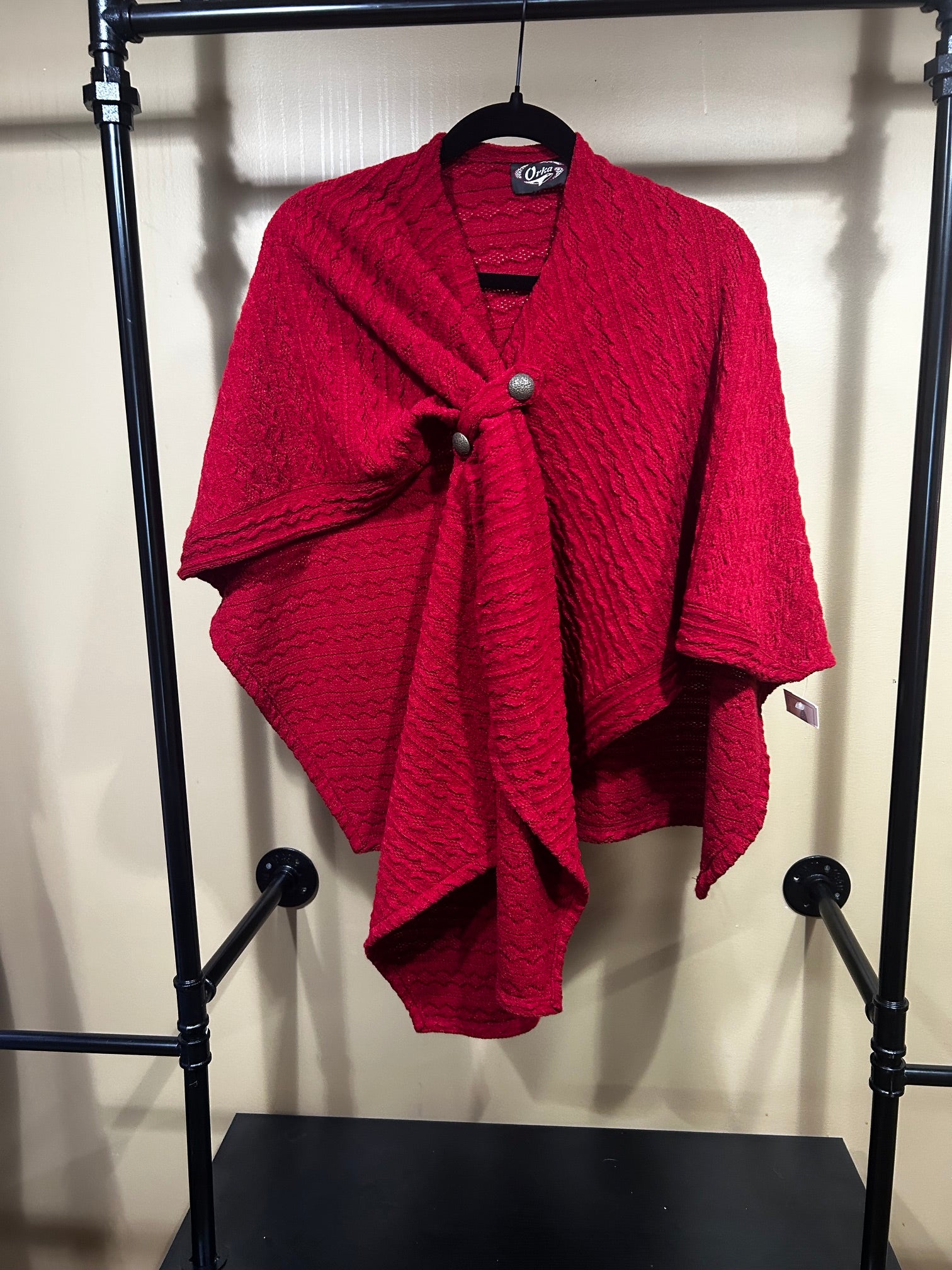 Maroon Orka NWT $199 Shawl with Buttons, OS