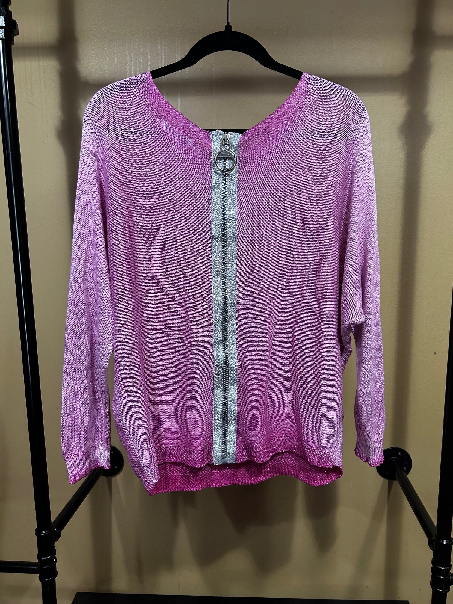 Hot Pink Gigi Moda Sparkly Zip-Back Sweater, S/M