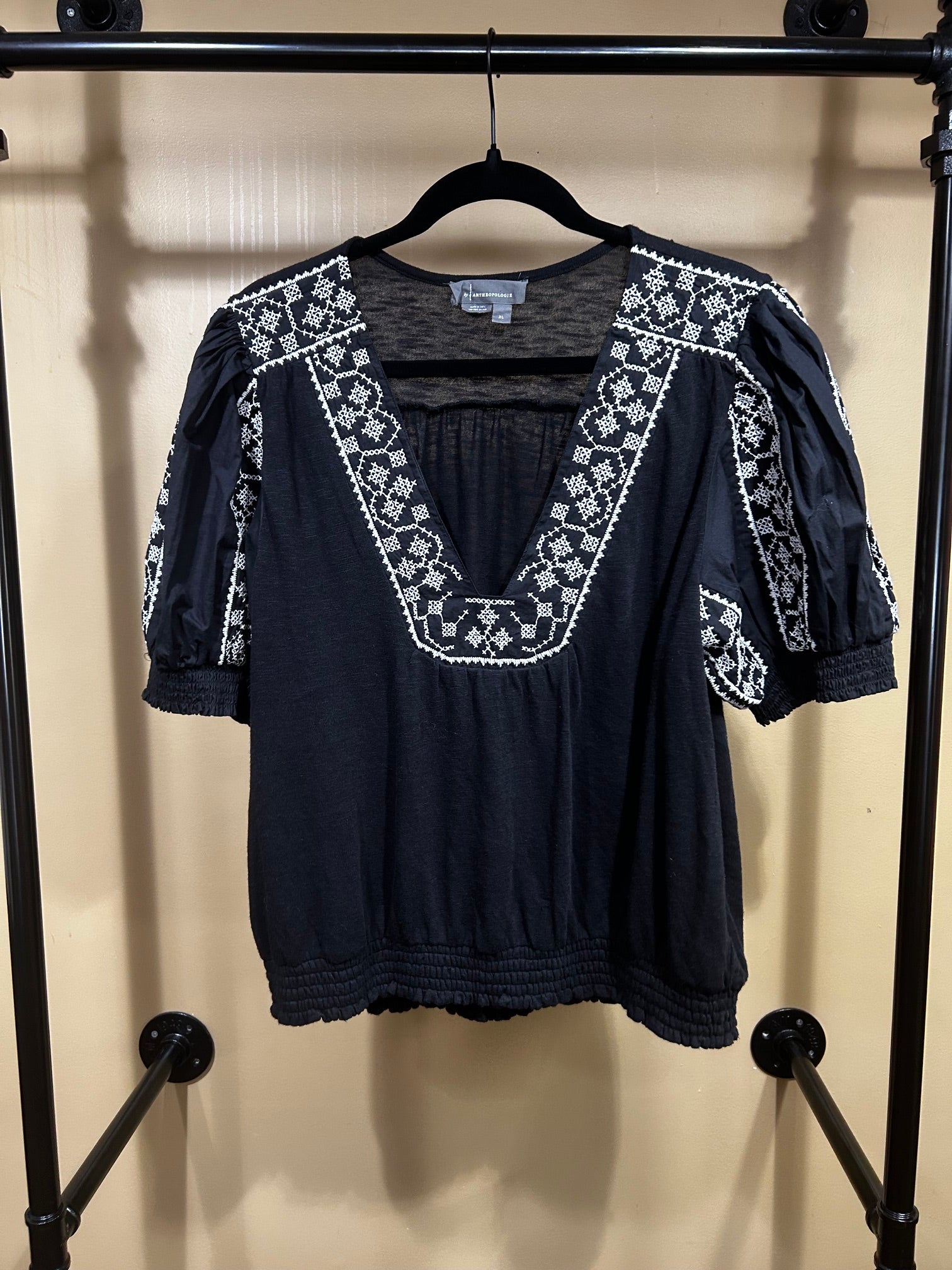 Black  Anthropologie Embroidered Top, L