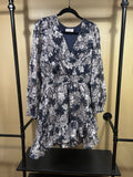 Black Floral Dizzy Lizzy  Faux Wrap Ruffle Dress, L