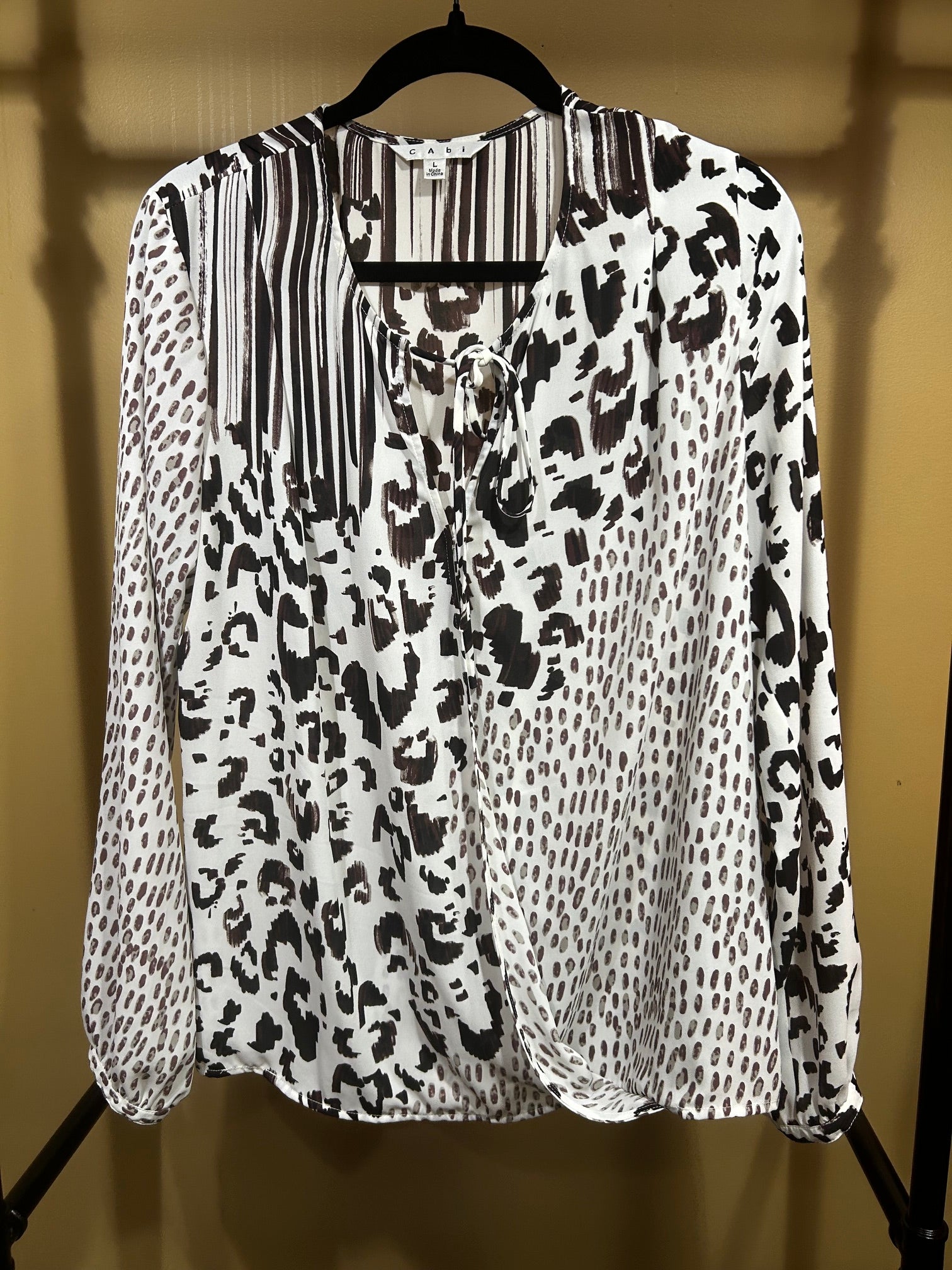 Animal Print Cabi Faux Wrap Blouse, L