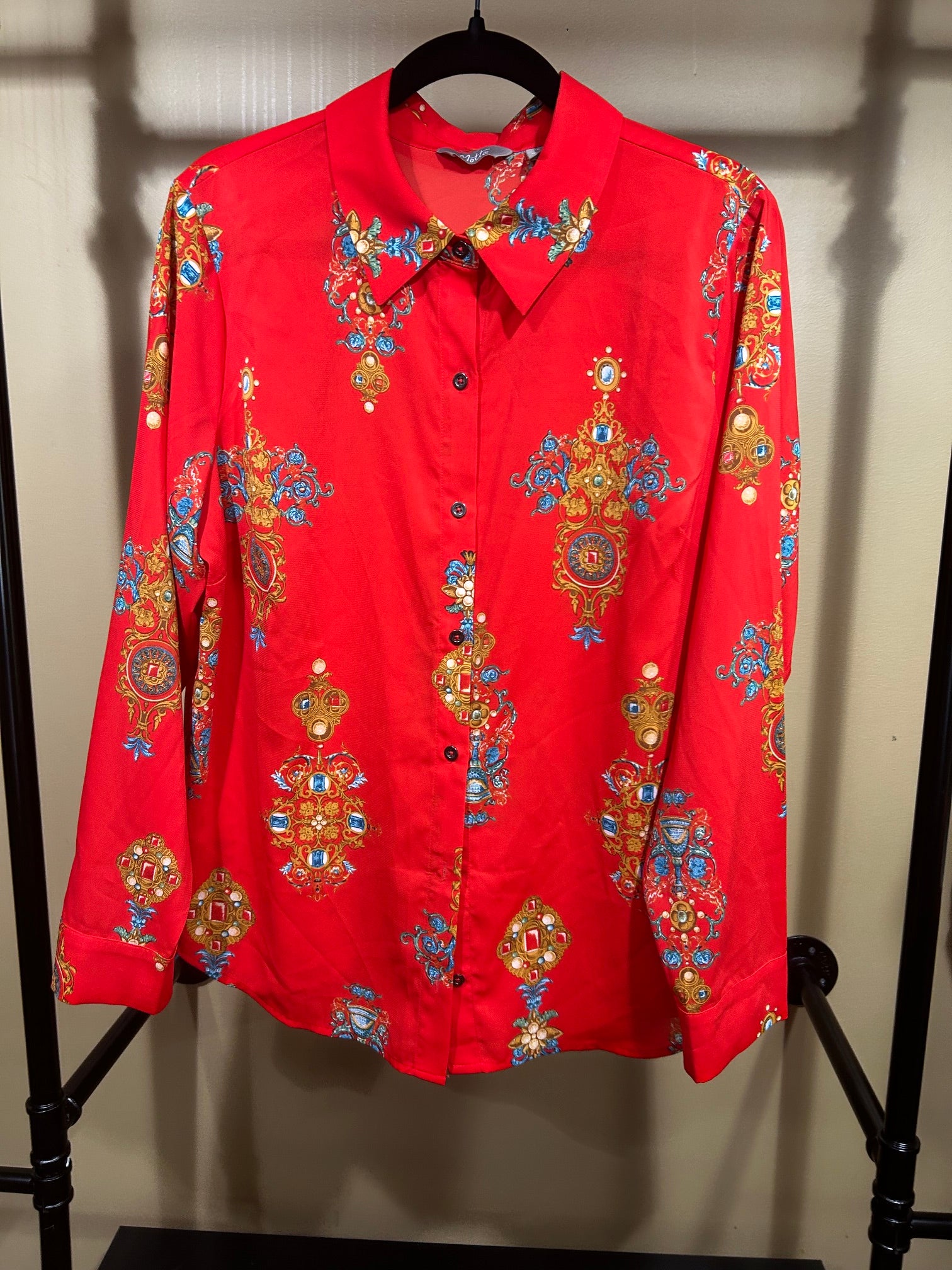 Red Motto Button Down Top, 16