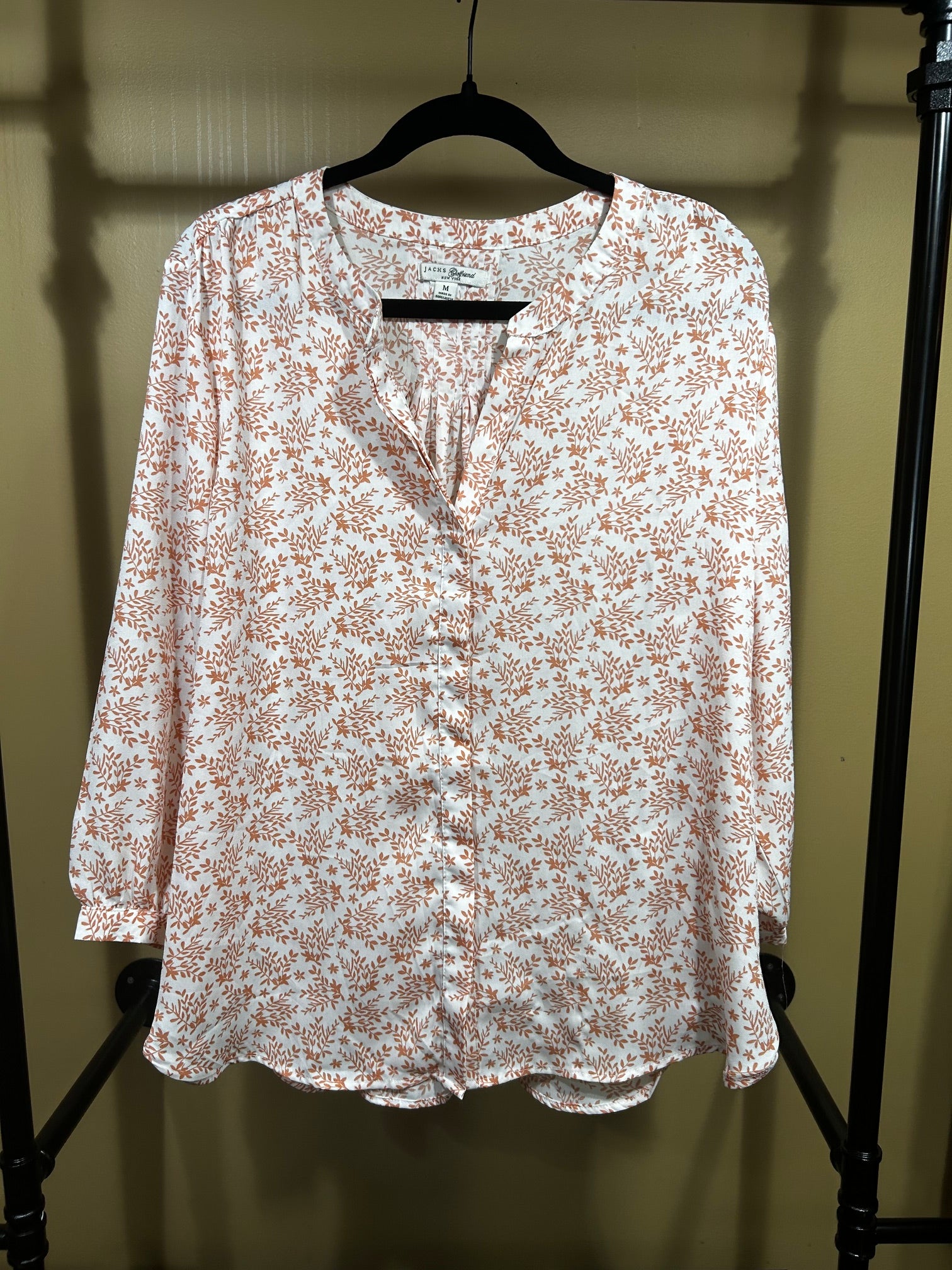 Orange Print Zach's Girlfriend Button Down Top, XS