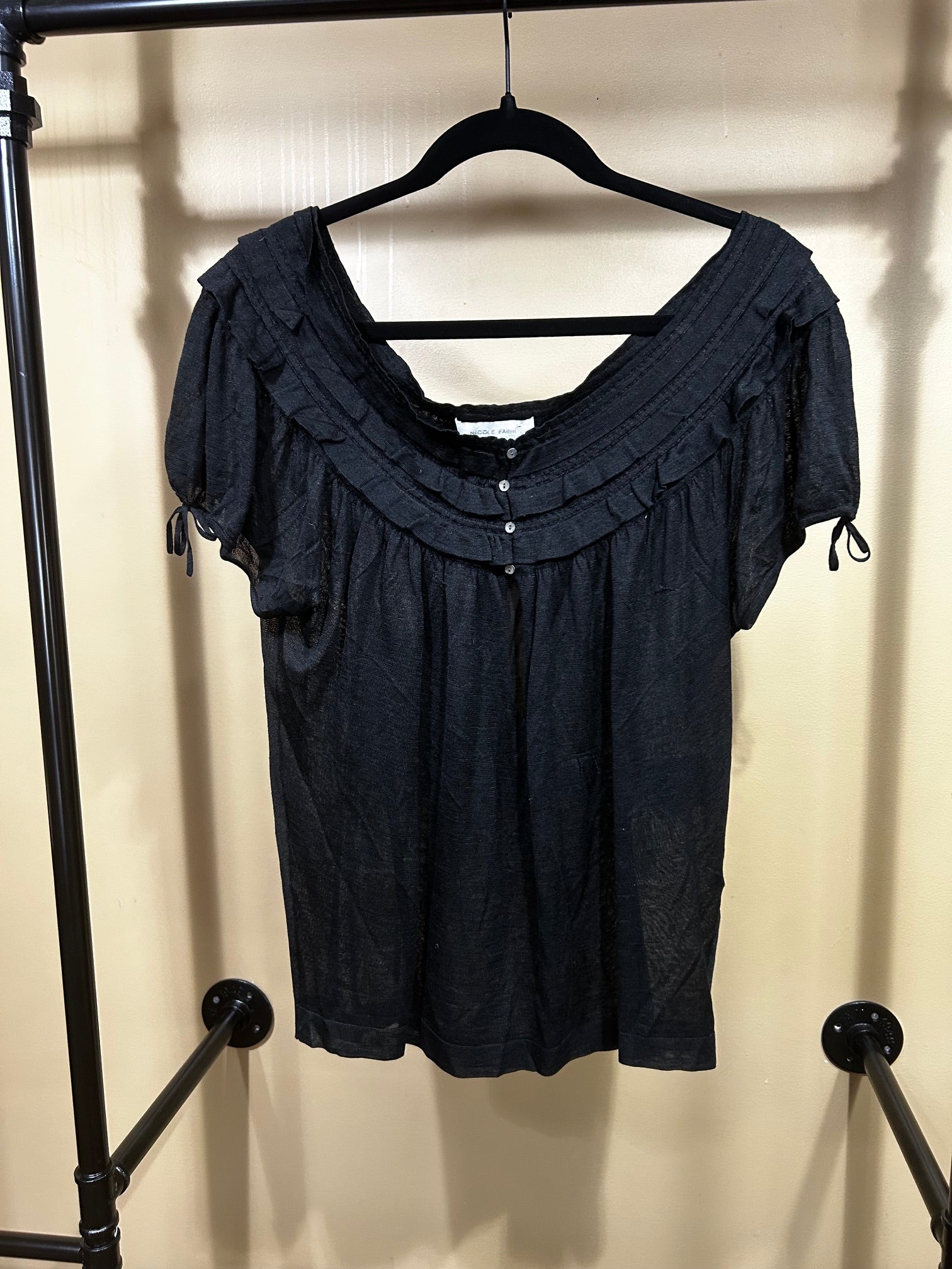 Black Nicole Farhi Silk/Linen Top, S/M