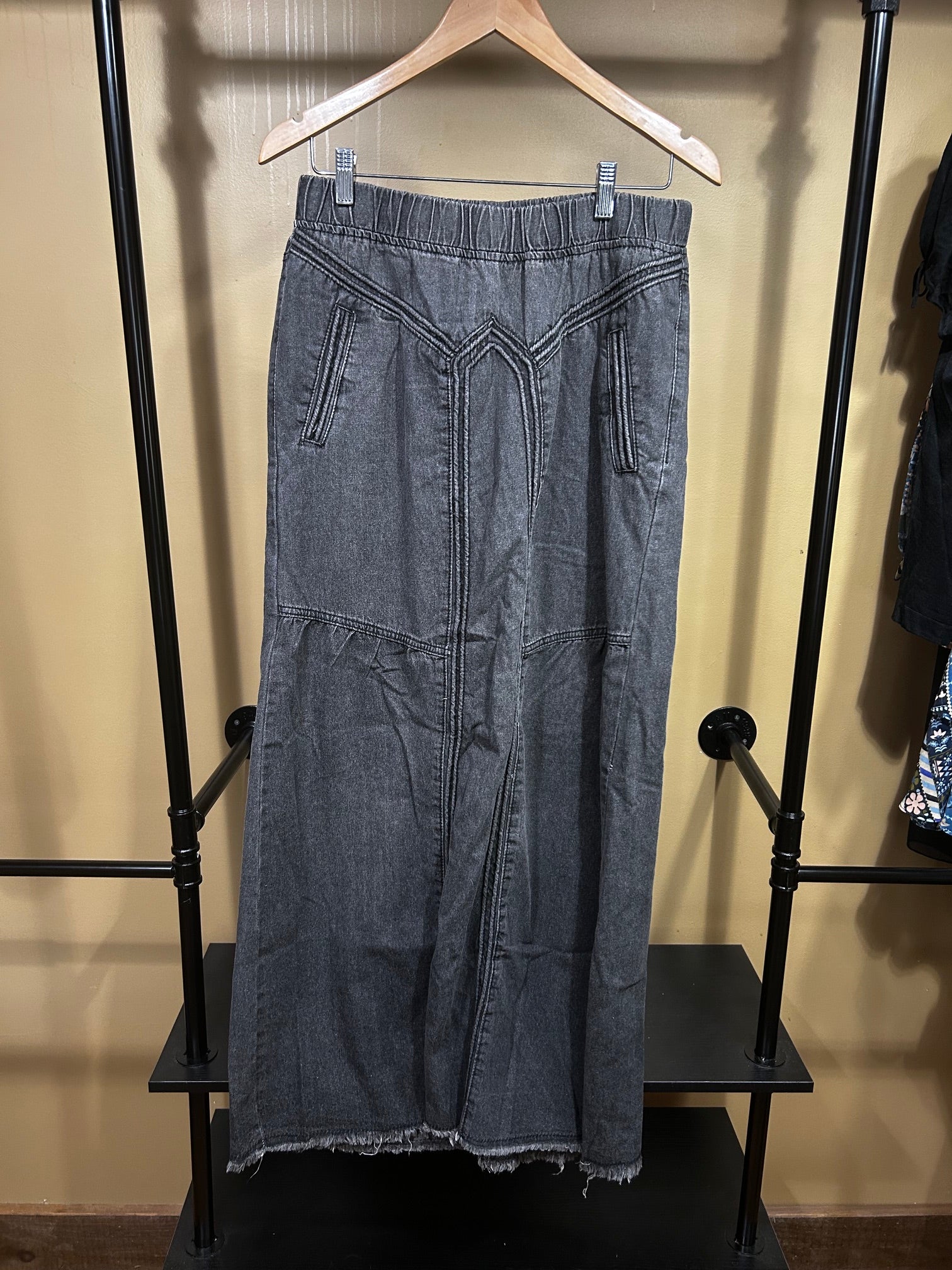 Black Denim No Brand Label Maxi Skirt, S