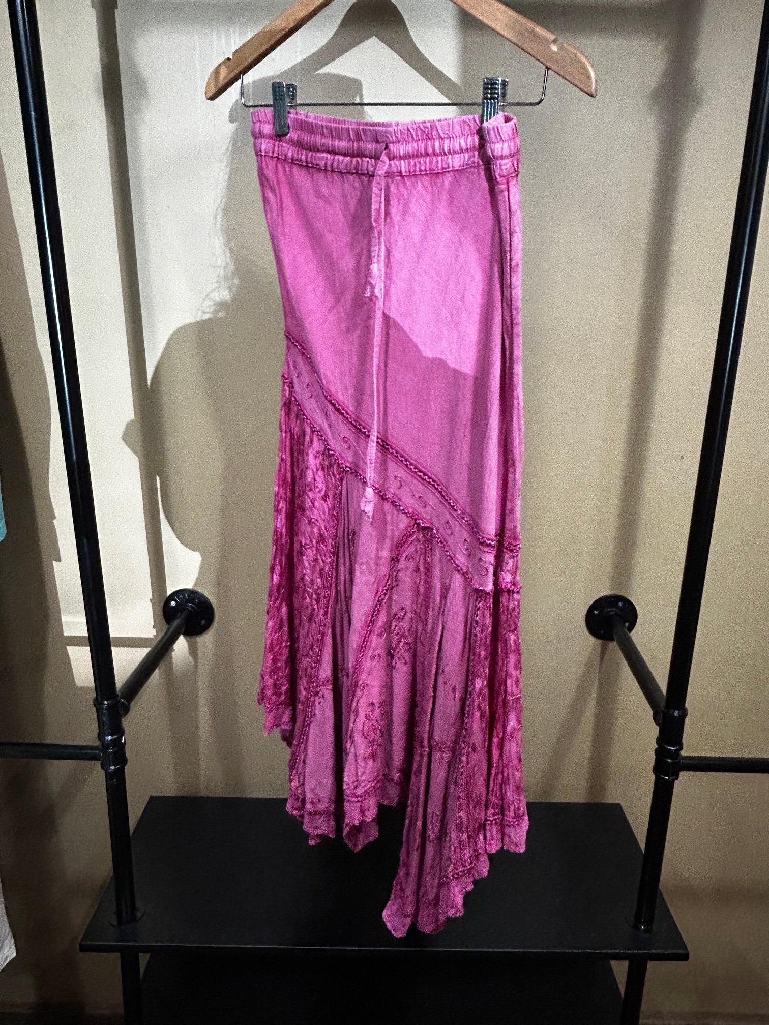 Pink Flower Made in India Rayon Maxi Skirt , One Size