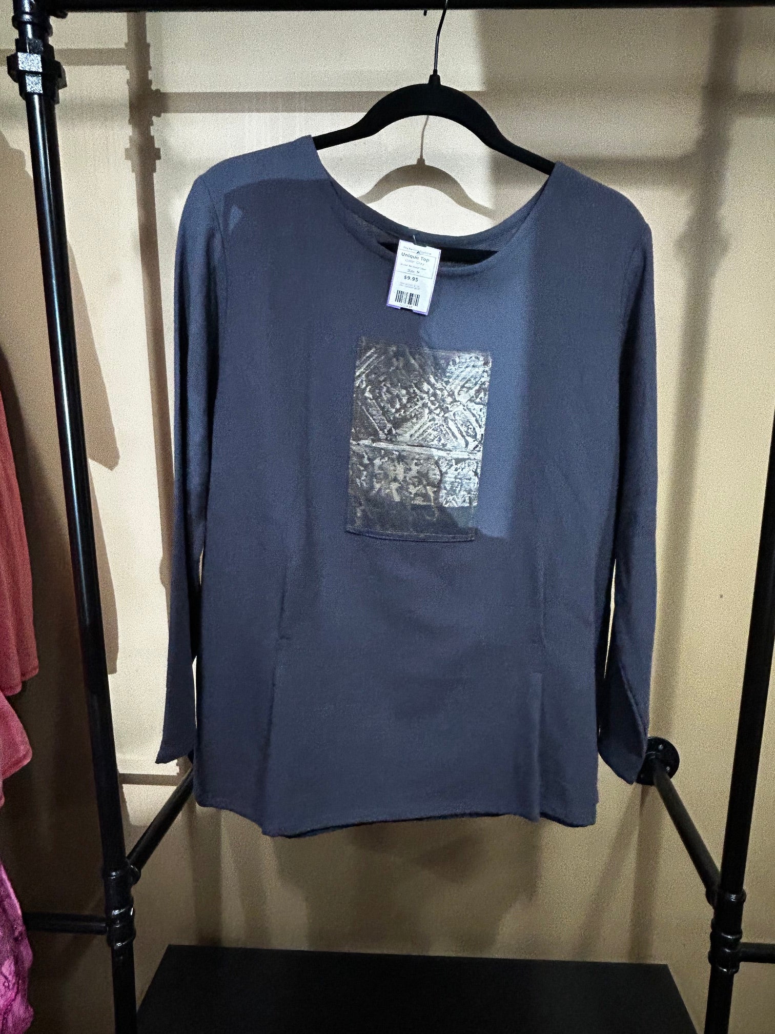 Gray No Brand Label Unique Top, M