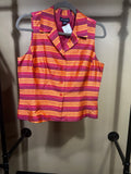 Pink & Orange Striped Ann Taylor Vintage Silk Collared Top, 8
