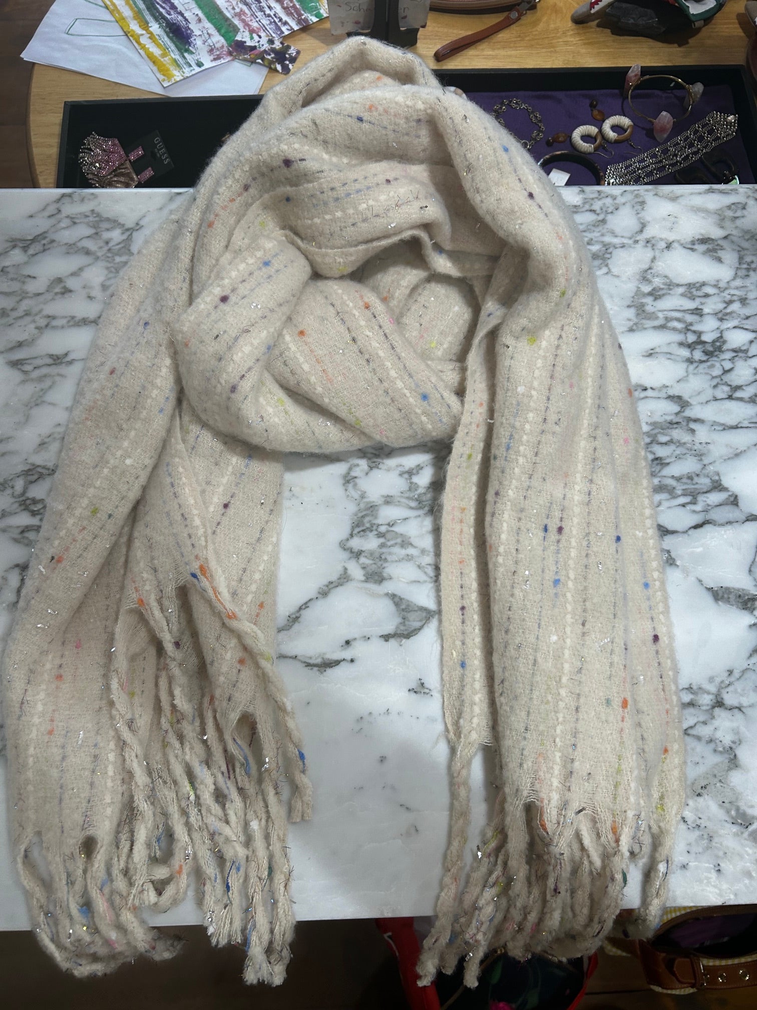 Ivory No Brand Label Confetti Scarf, OS