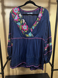 Blue Anthropologie Embroidered Blouse, S