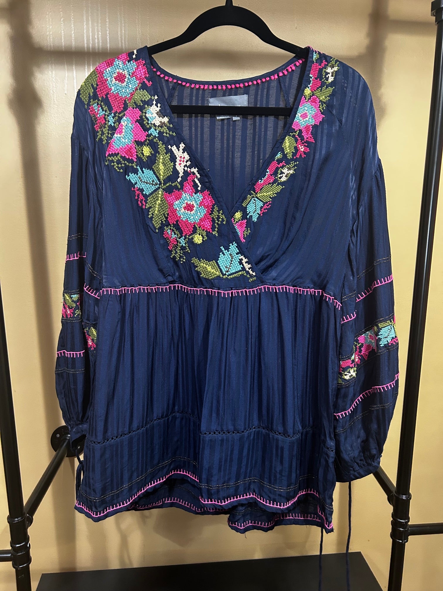 Blue Anthropologie Embroidered Blouse, S