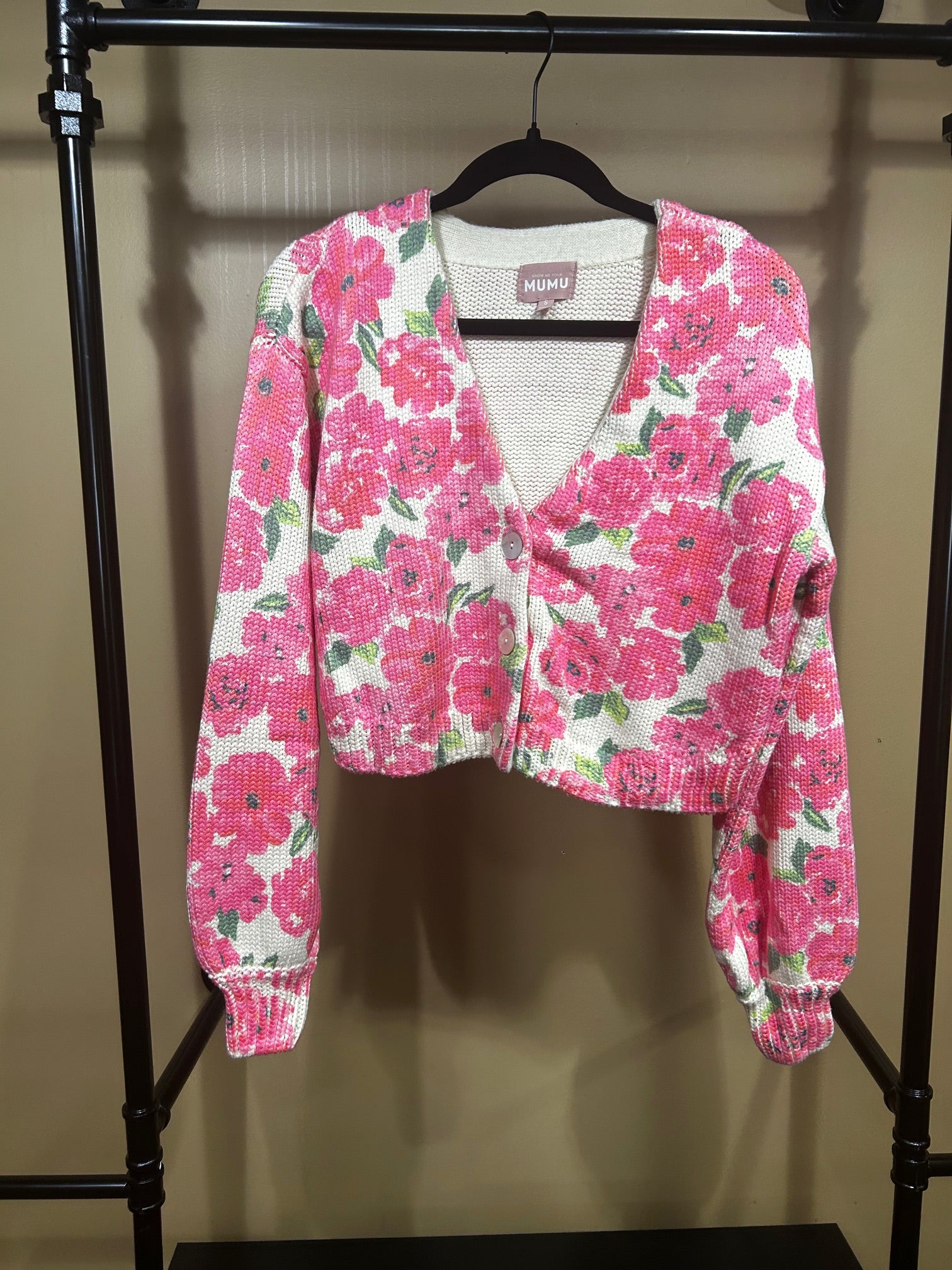 Pink Show Me Your MuMu Cropped Floral Sweater, S