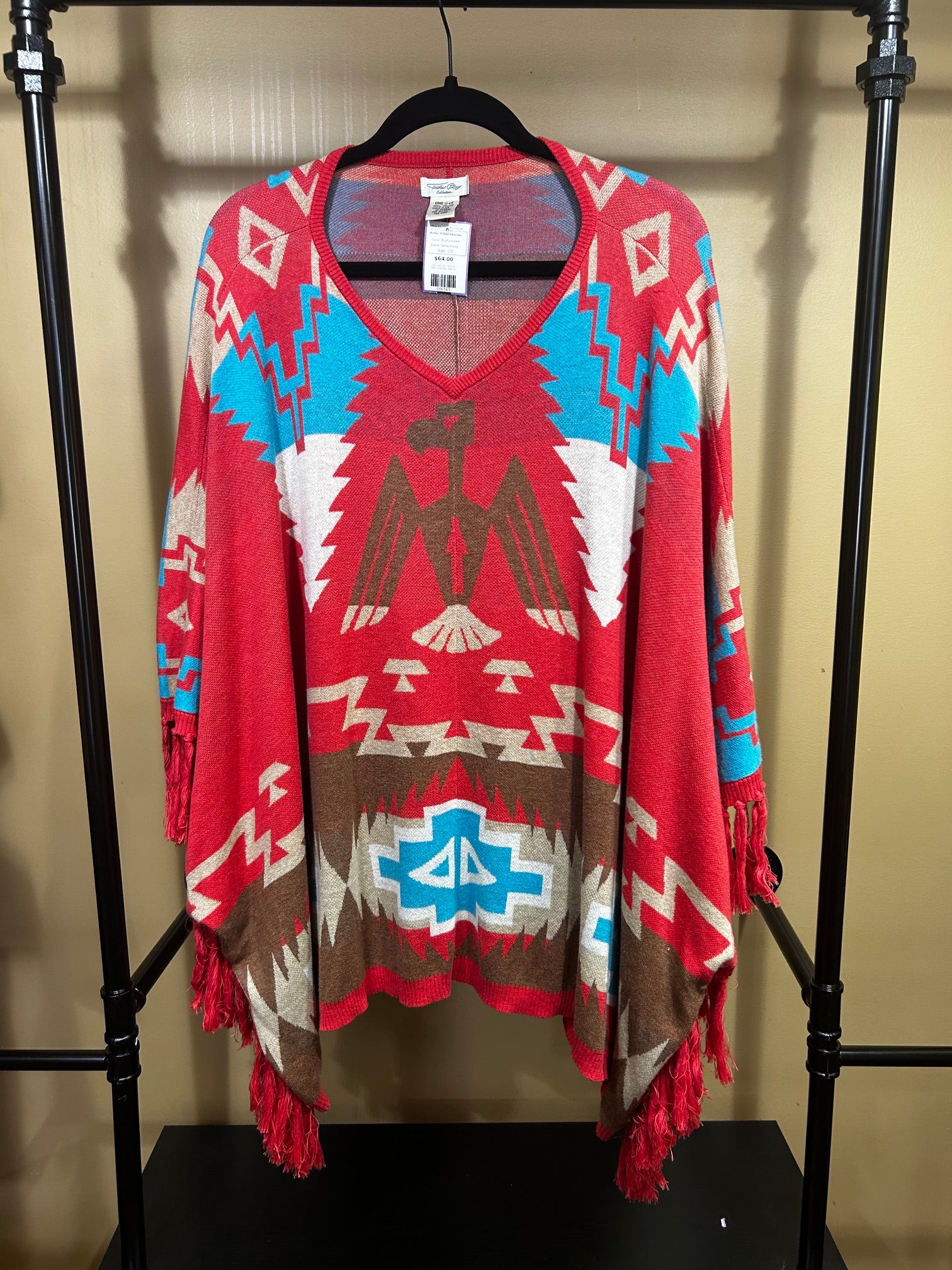 Multicolored Tasha Polizzi Aztec Tribal Poncho, OS