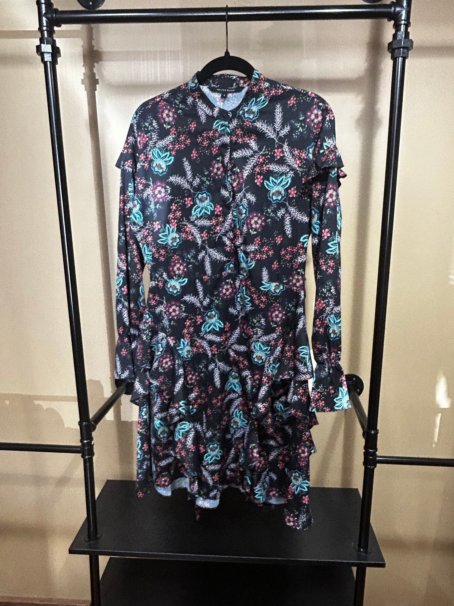 Black Print Walter Baker $225 Fiona Ruffled Dress, 2