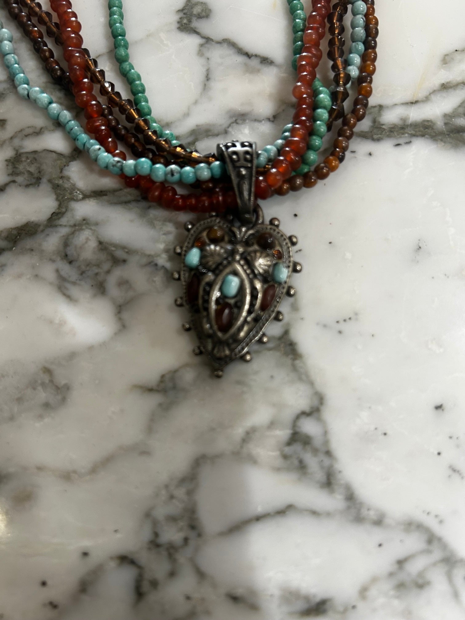 Multicolored Treska Multi-Strand Beaded Pendant Necklace , OS