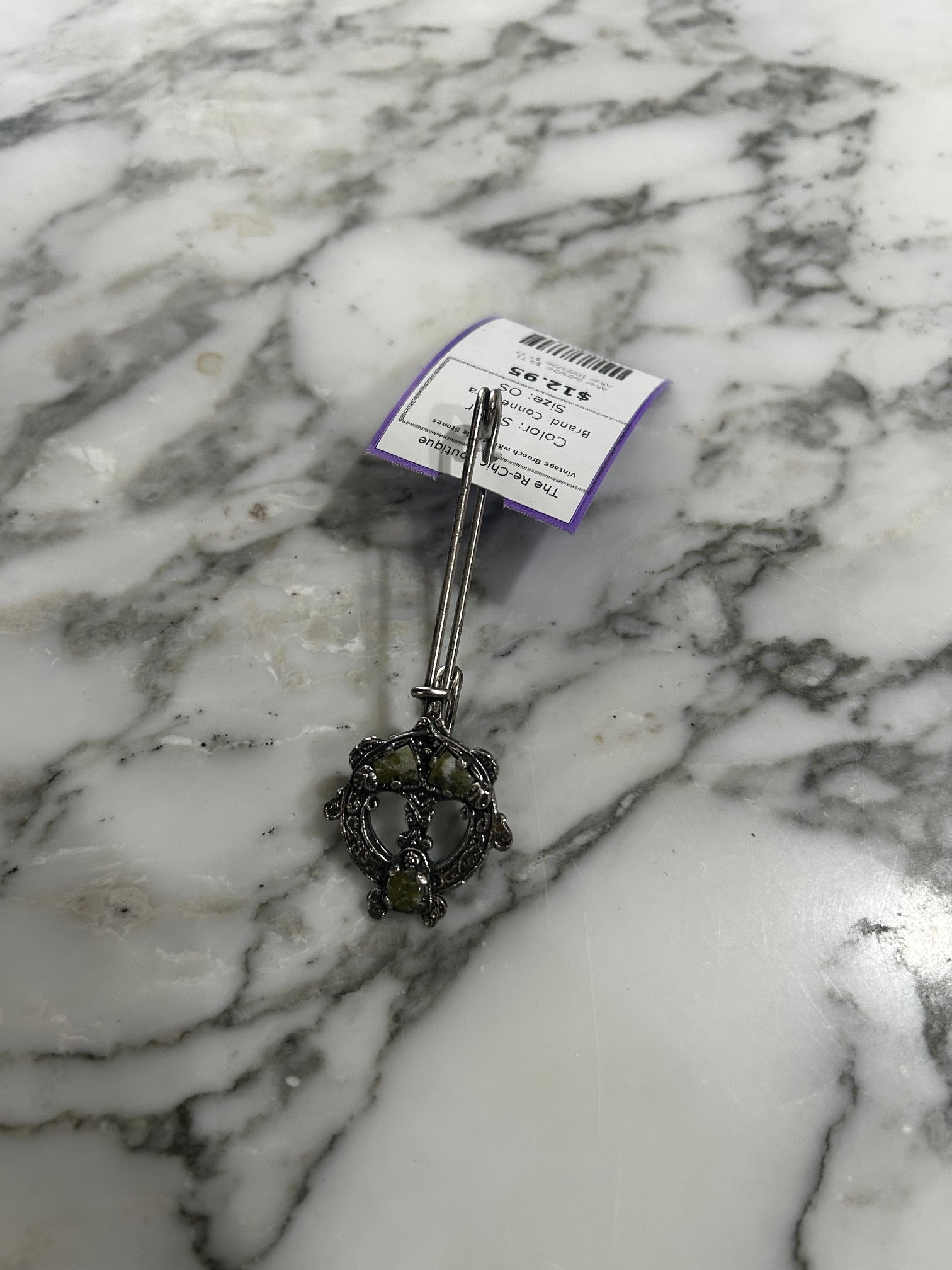 Silver Connemara Vintage Brooch with Marble Stones, OS