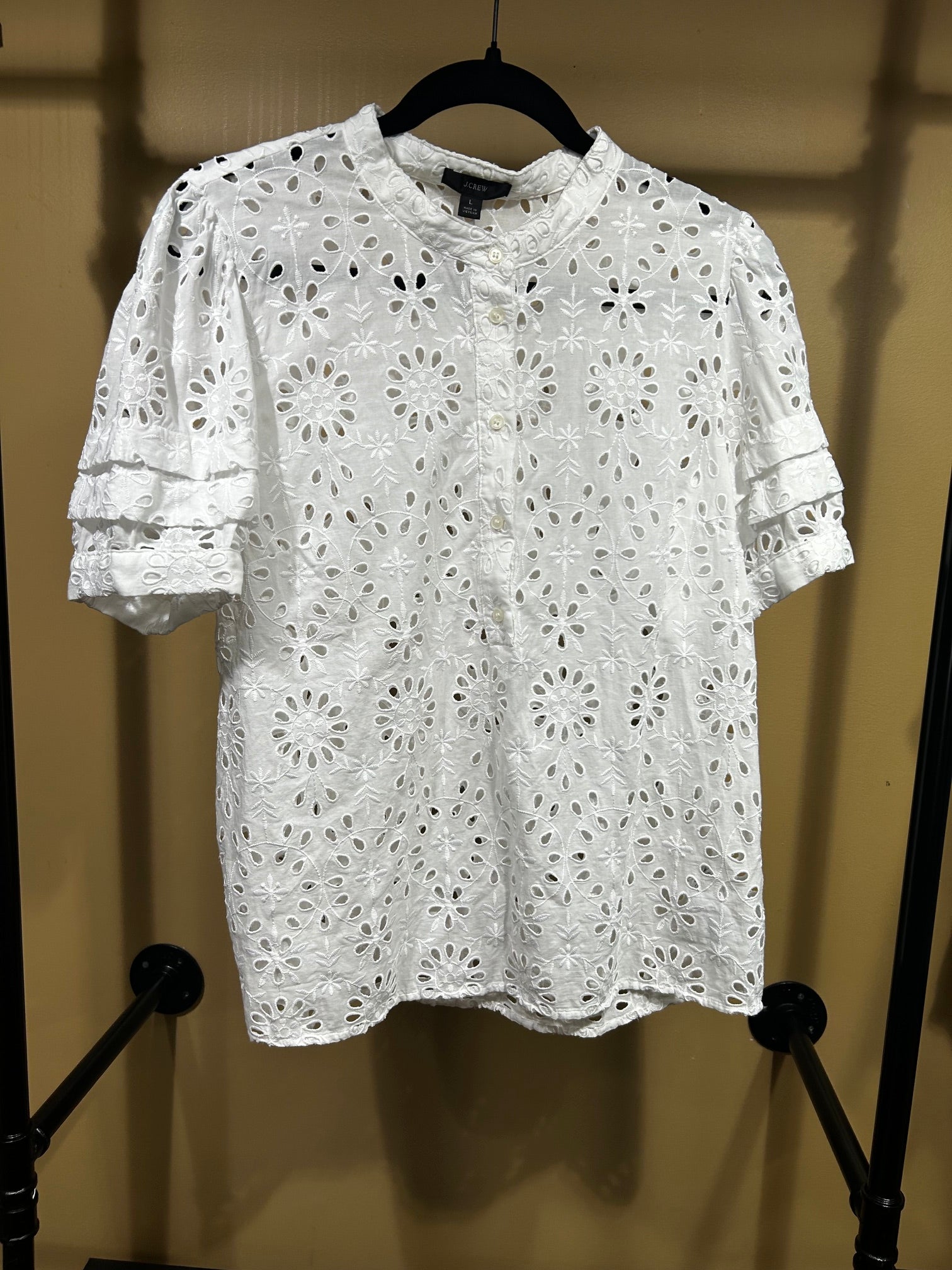 White J. Crew 100% Cotton Popover Blouse, L