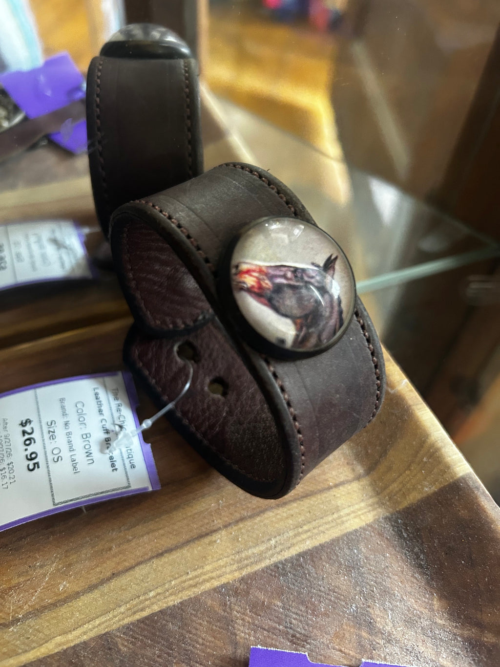 Brown No Brand Label Leather Cuff Bracelet, OS